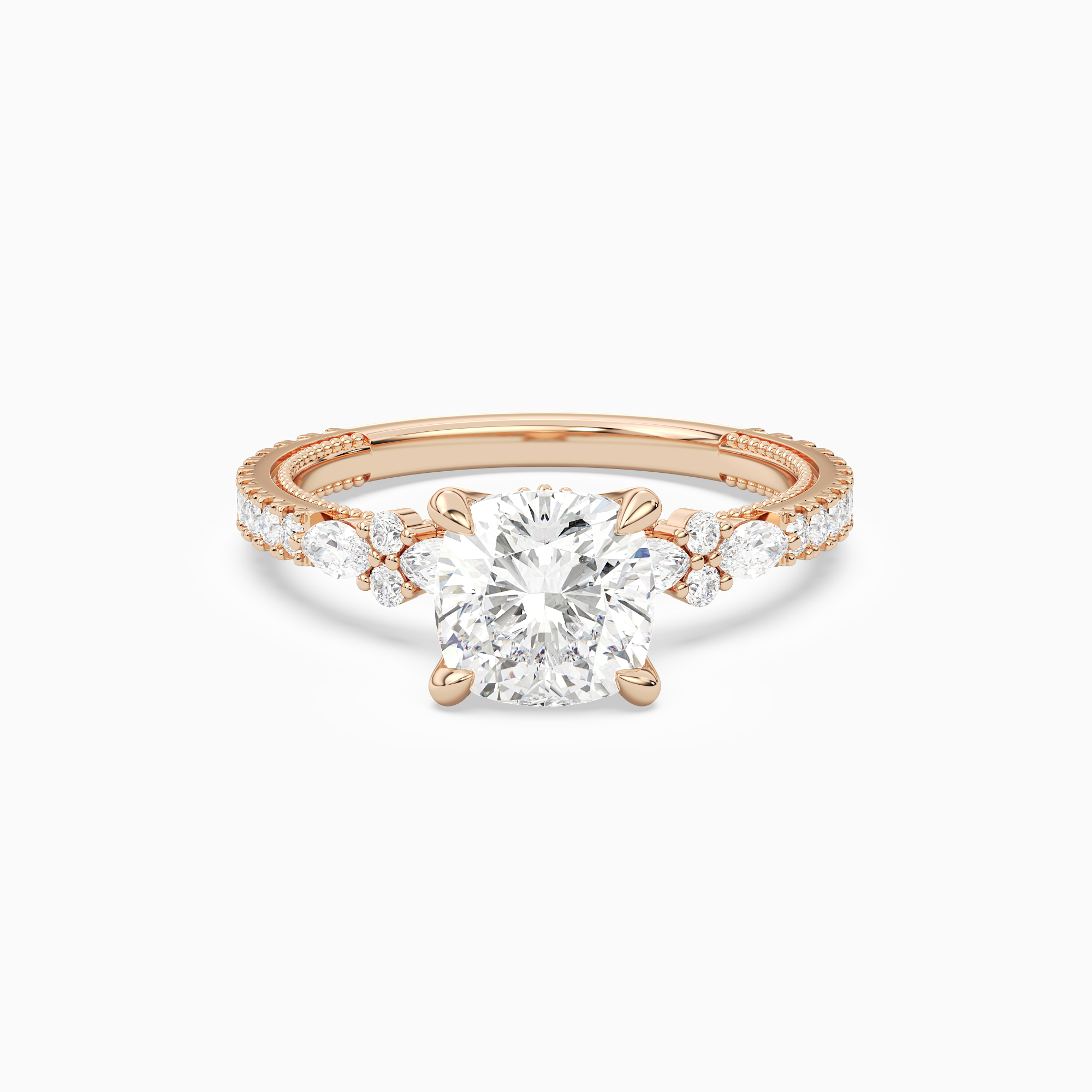 Cushion Celestia Side Stone in 14K Rose Gold main white