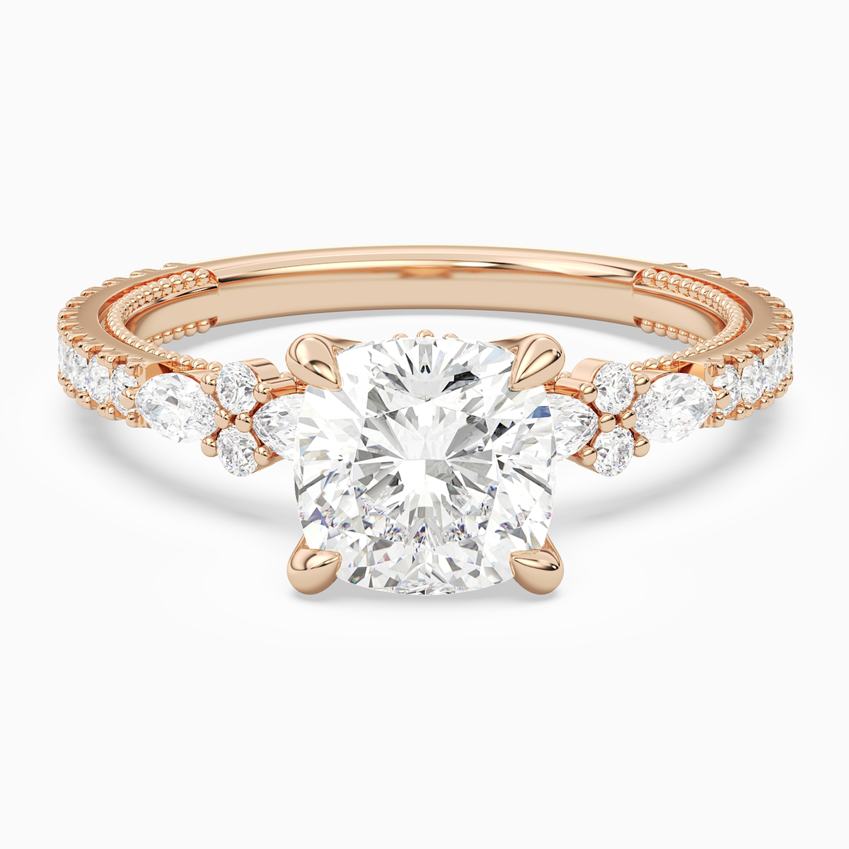 Cushion Celestia Side Stone in 14K Rose Gold main white