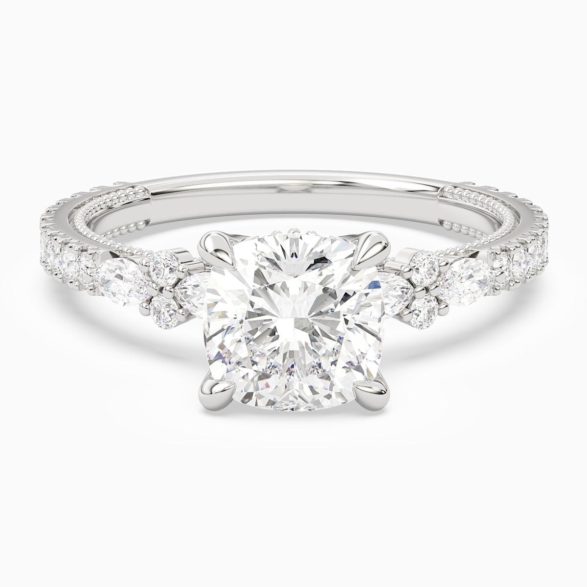 Cushion Celestia Side Stone in 14K White Gold main white