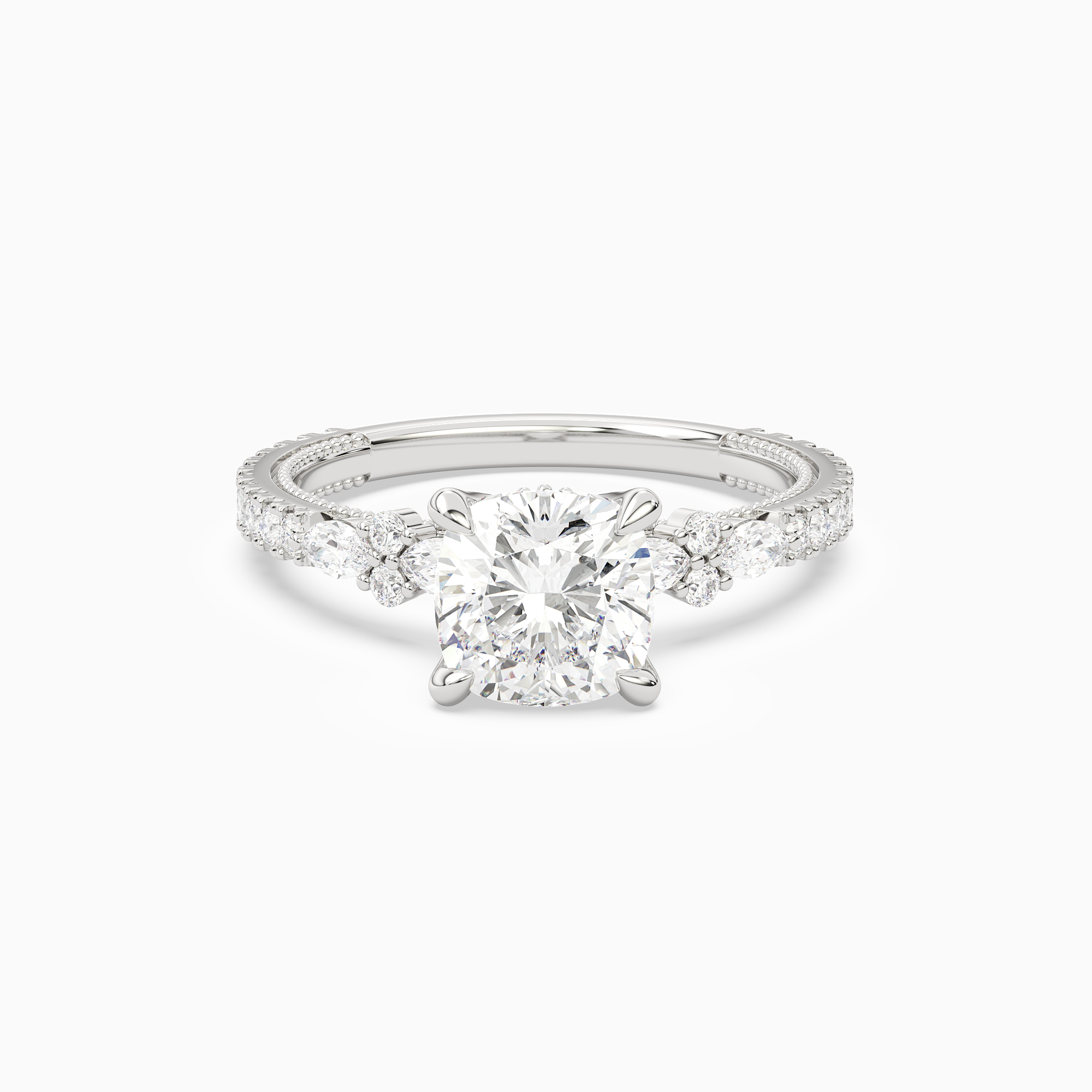 Cushion Celestia Side Stone in 18K White Gold main white