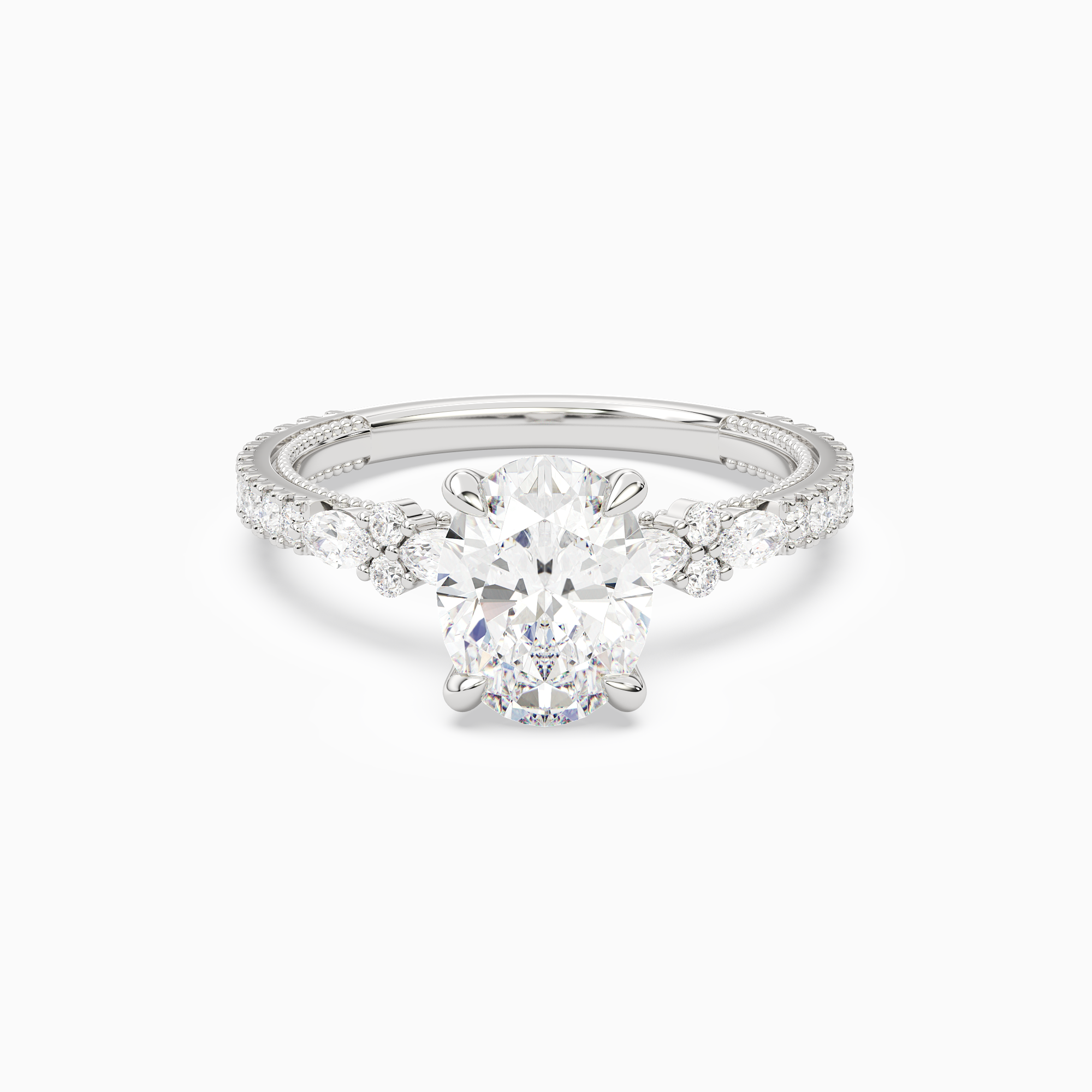 Oval Celestia Side Stone in 14K White Gold main white