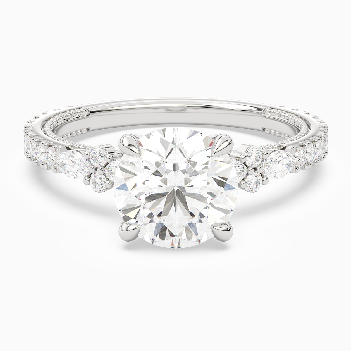 Round Celestia Side Stone in 14K White Gold main white