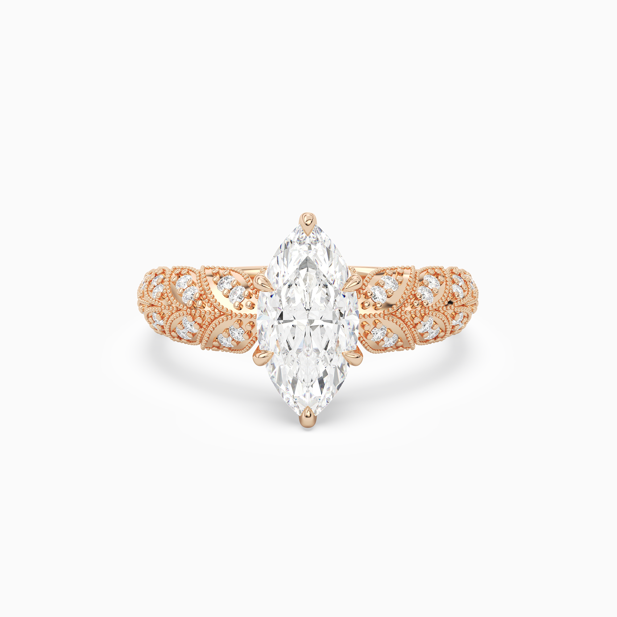 Marquise Laurel Nature Side Stone in 14K Rose Gold main white