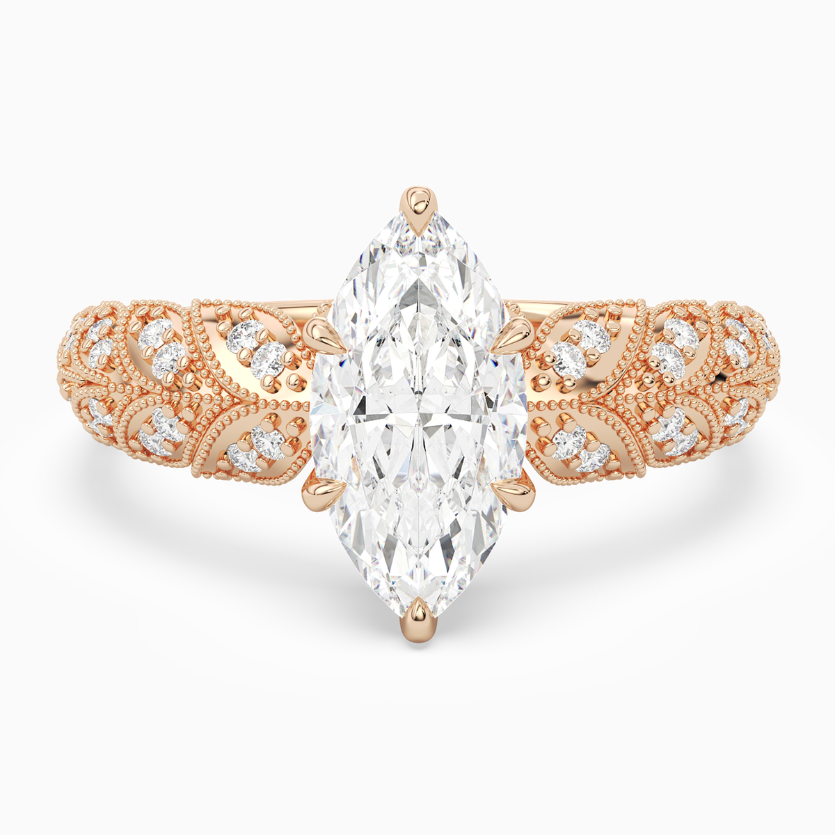 Marquise Laurel Nature Side Stone in 14K Rose Gold main white