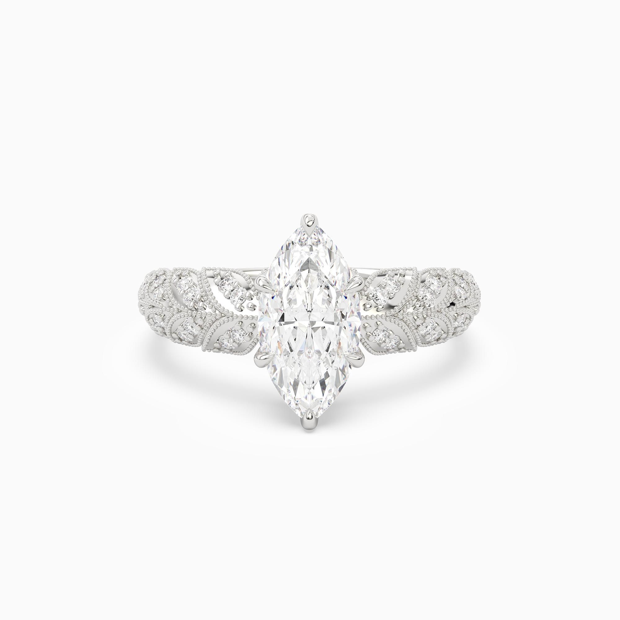 Marquise Laurel Nature Side Stone in 14K White Gold main white