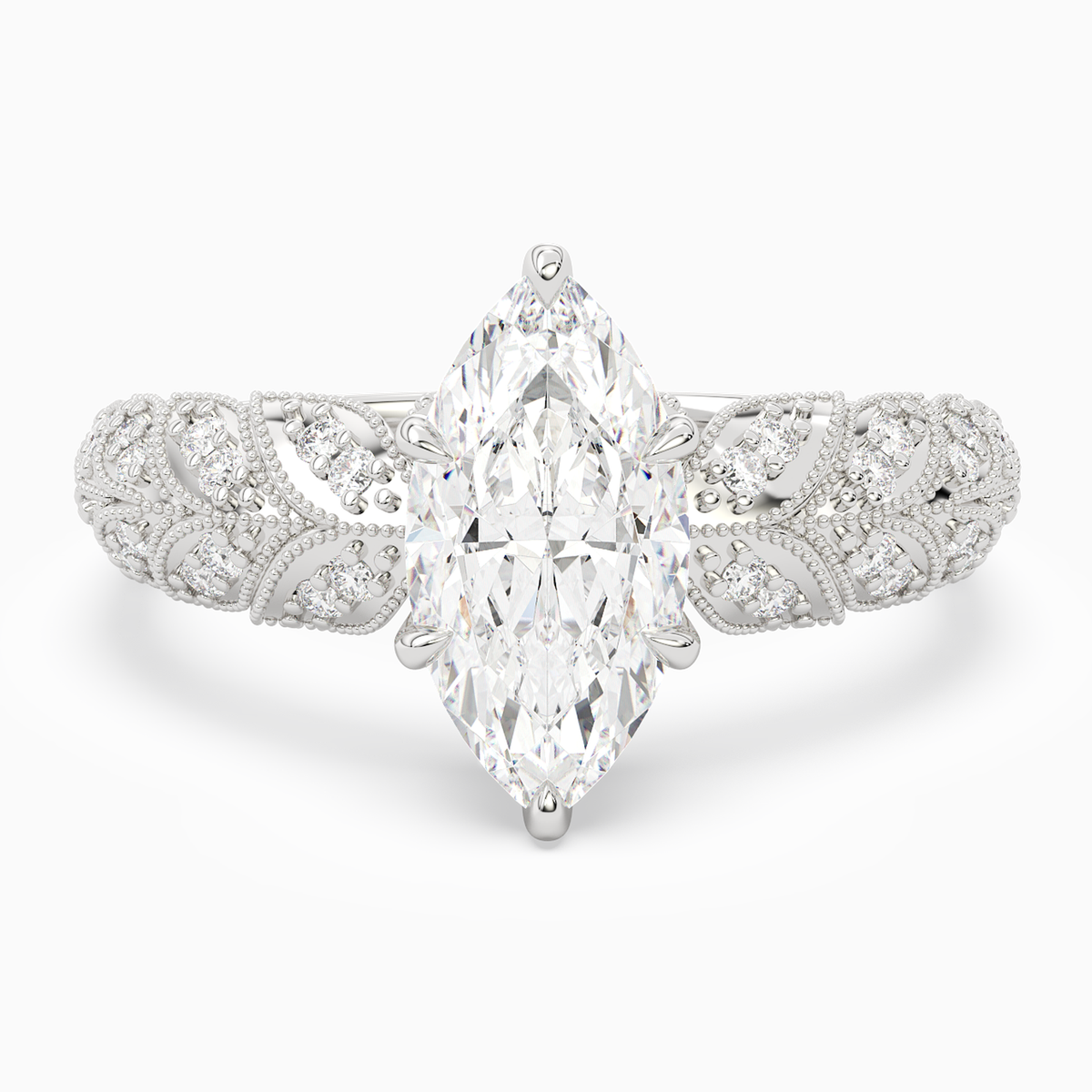 Marquise Laurel Nature Side Stone in 14K White Gold main white