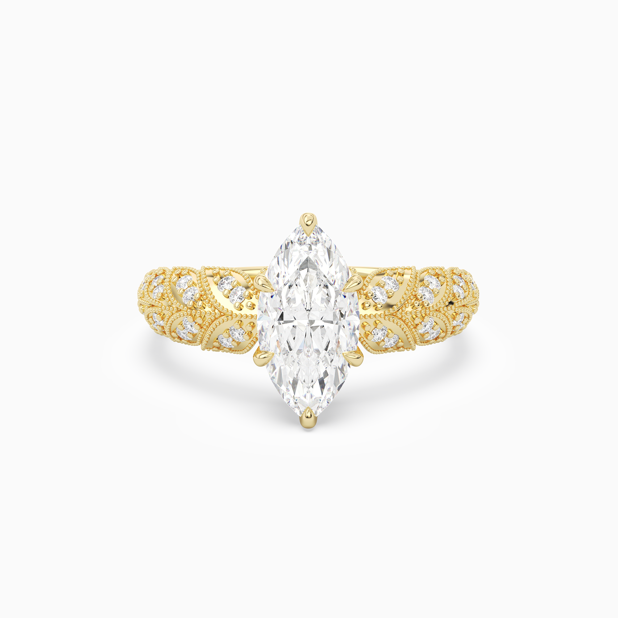 Marquise Laurel Nature Side Stone in 14K Yellow Gold main white