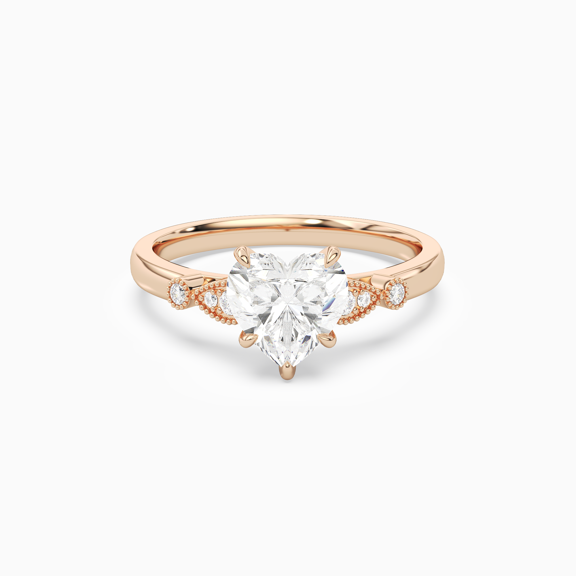 Heart Pear Scroll Side Stone in 14K Rose Gold main white
