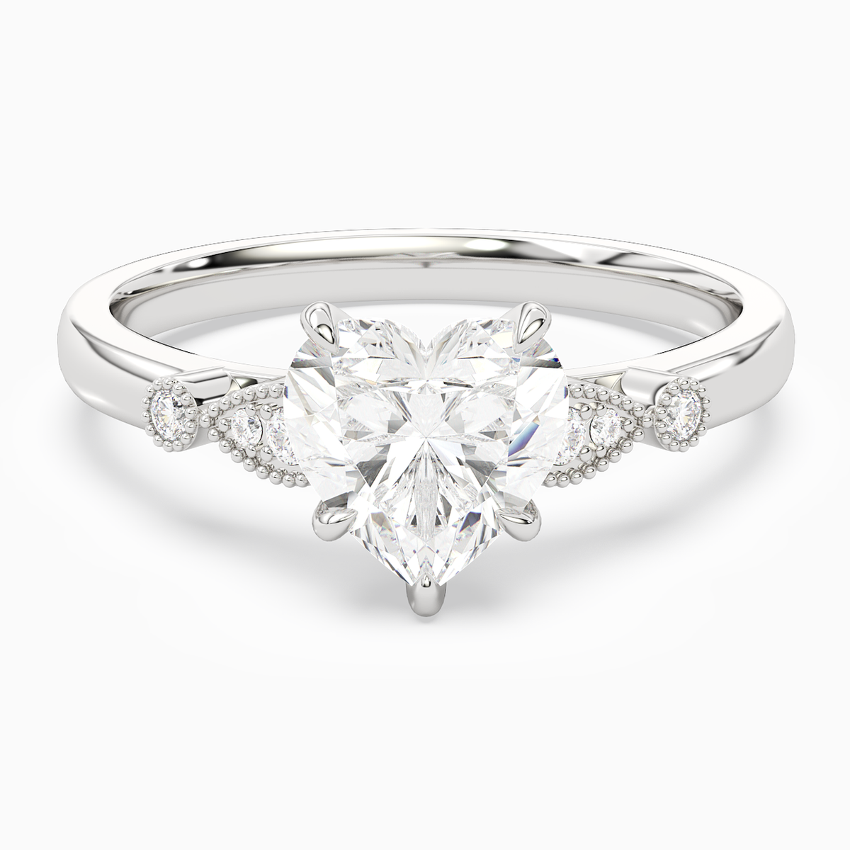 Heart Pear Scroll Side Stone in 14K White Gold main white