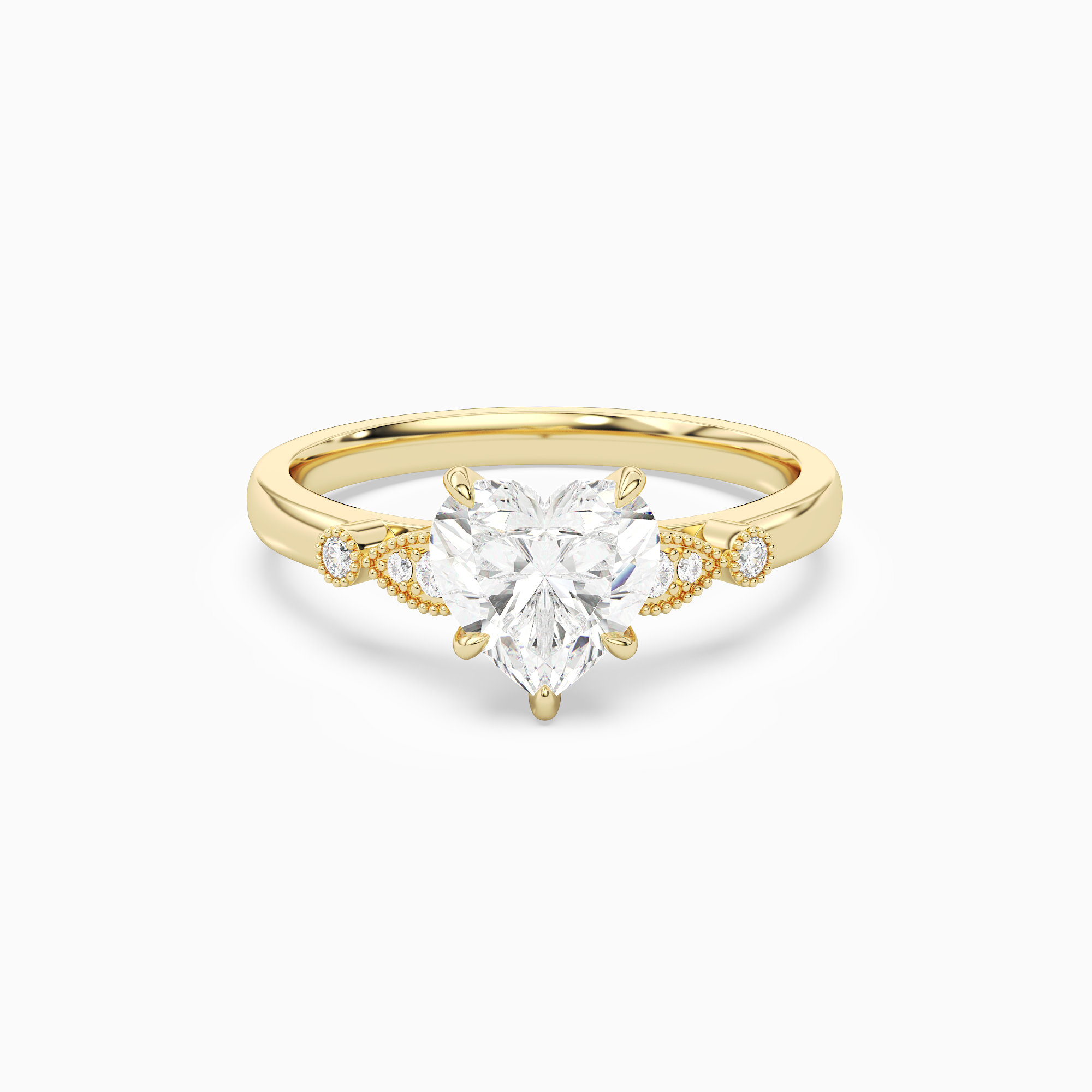 Heart Pear Scroll Side Stone in 14K Yellow Gold main white