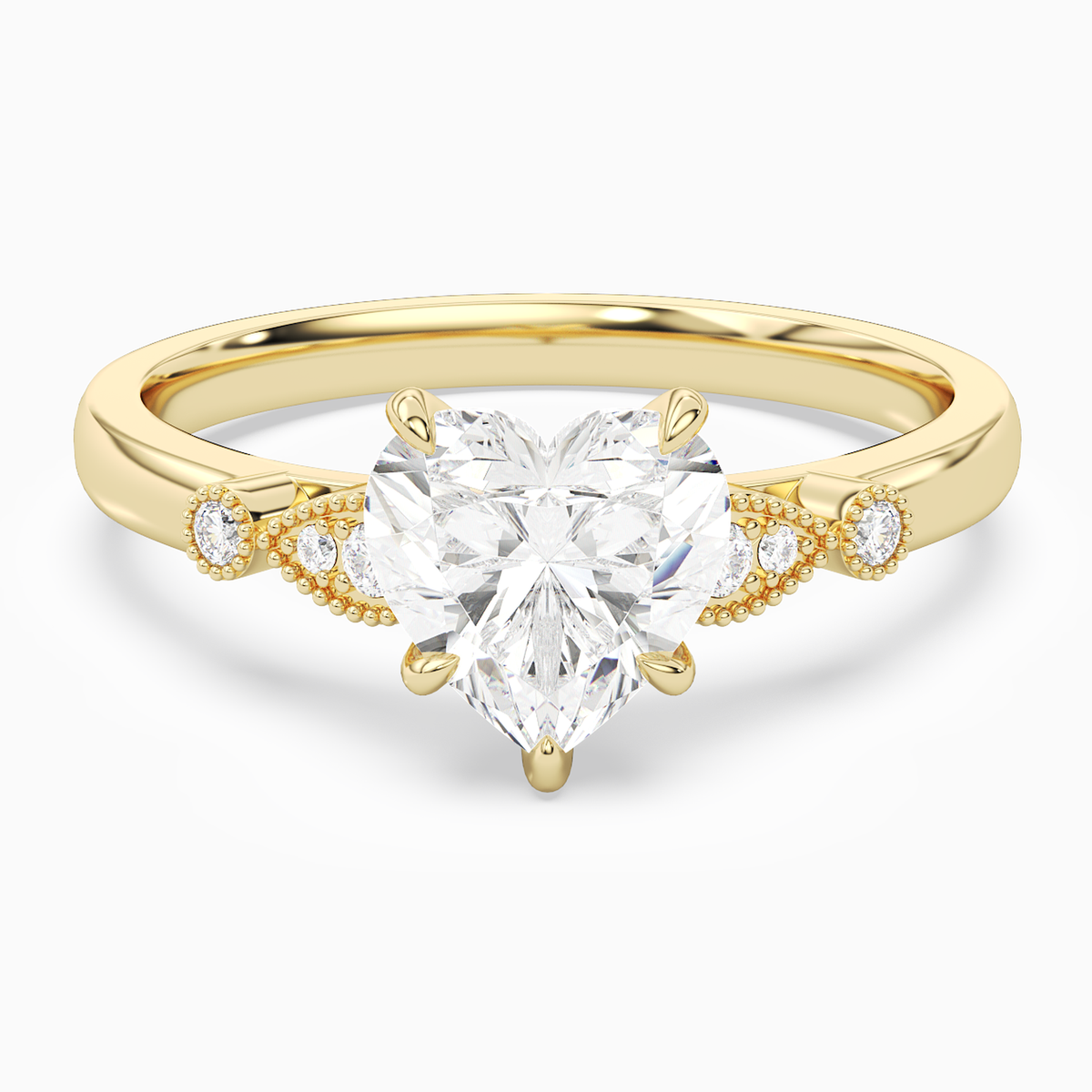 Heart Pear Scroll Side Stone in 14K Yellow Gold main white