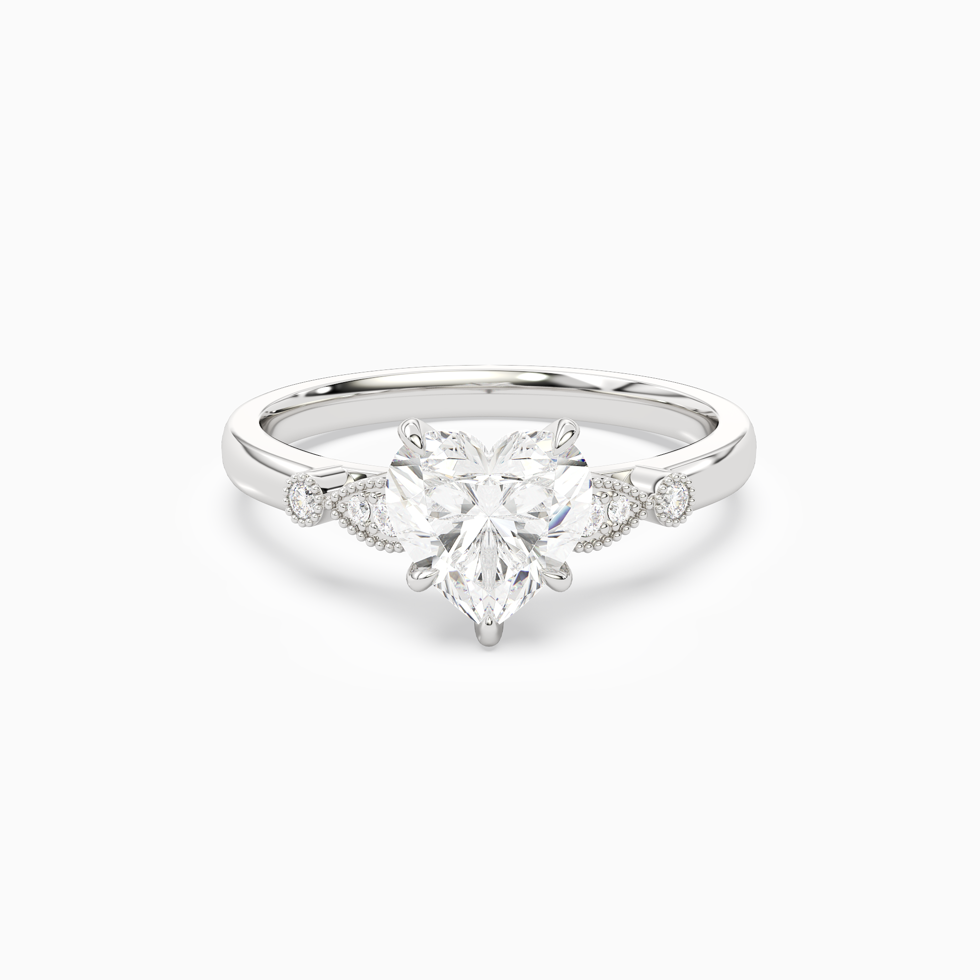 Heart Pear Scroll Side Stone in Platinum main white