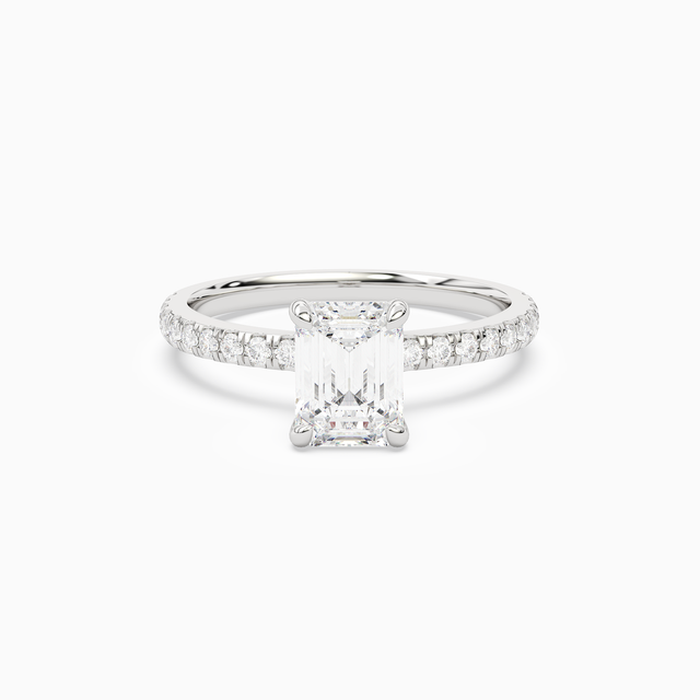 Emerald Hidden Halo Crown Petite Pavé in 14K White Gold main white