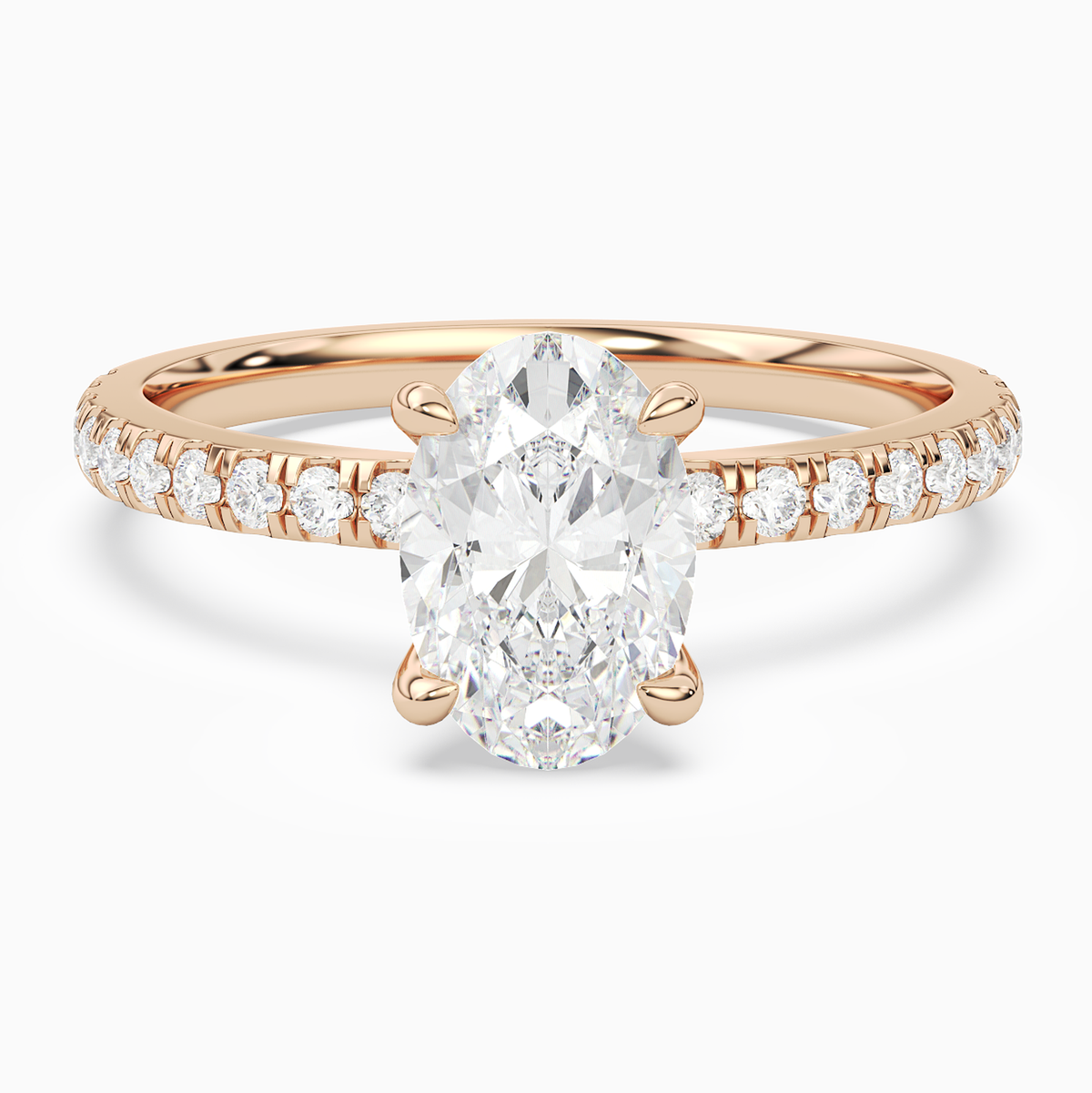 Oval Hidden Halo Crown Petite Pavé in 14K Rose Gold main white