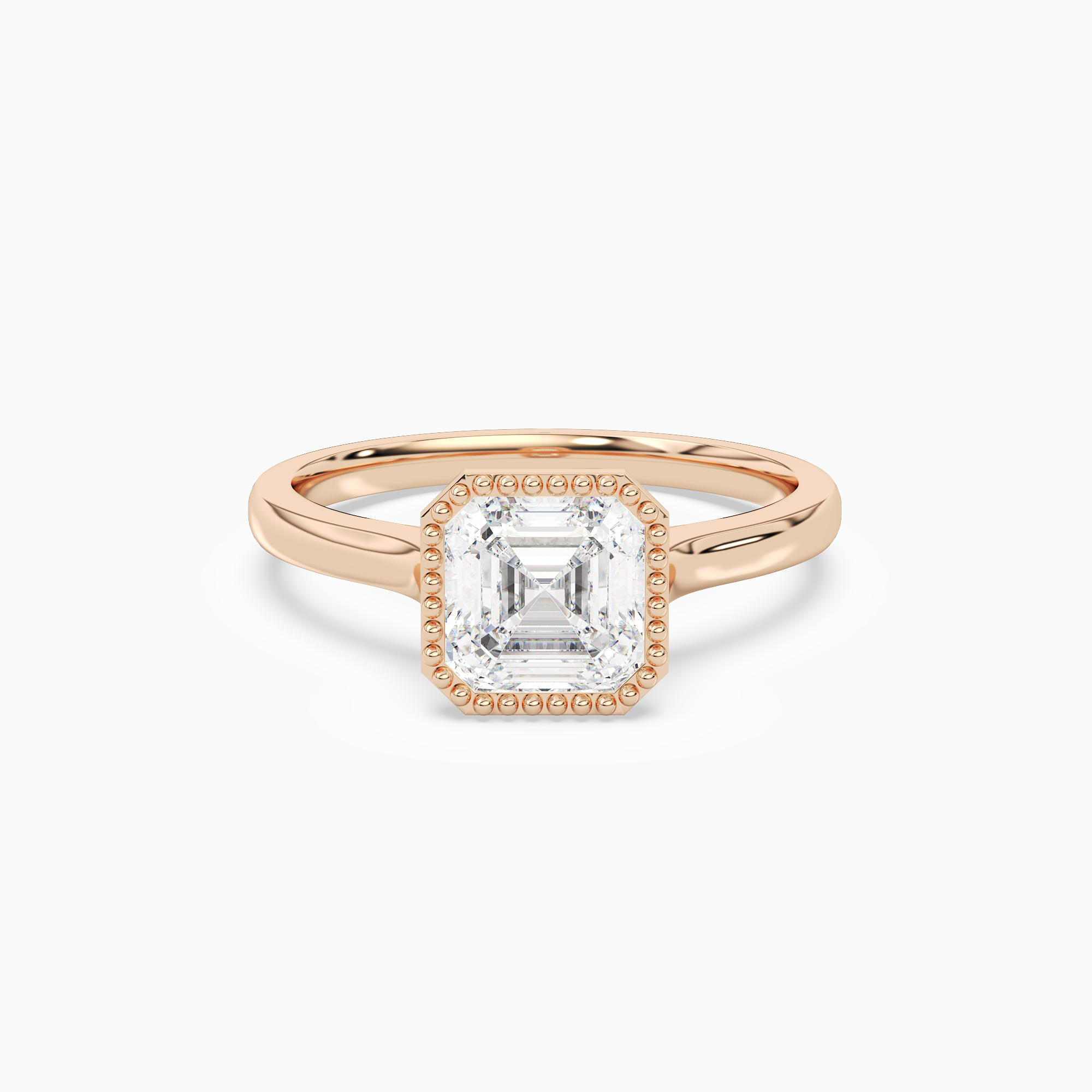 Asscher Milgrain Bezel Solitaire in 14K Rose Gold main white