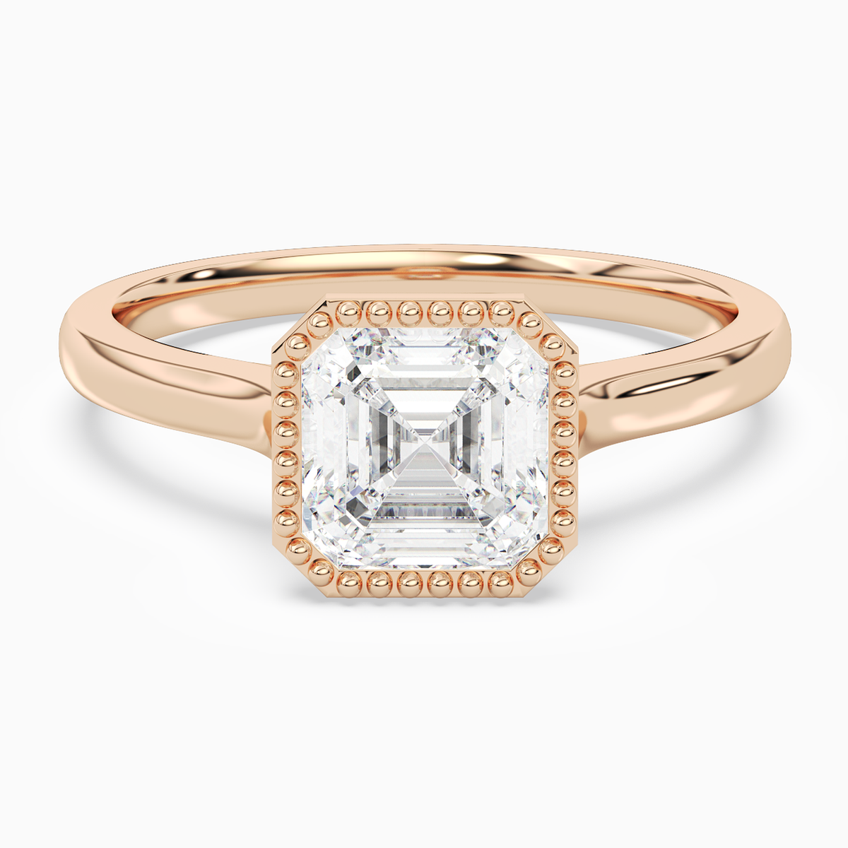 Asscher Milgrain Bezel Solitaire in 14K Rose Gold main white