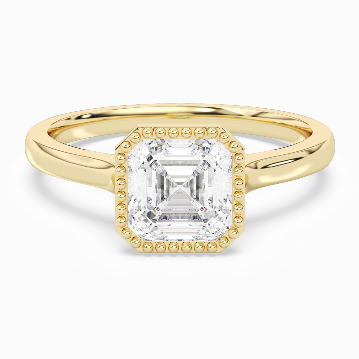 Asscher Milgrain Bezel Solitaire in 14K Yellow Gold main white