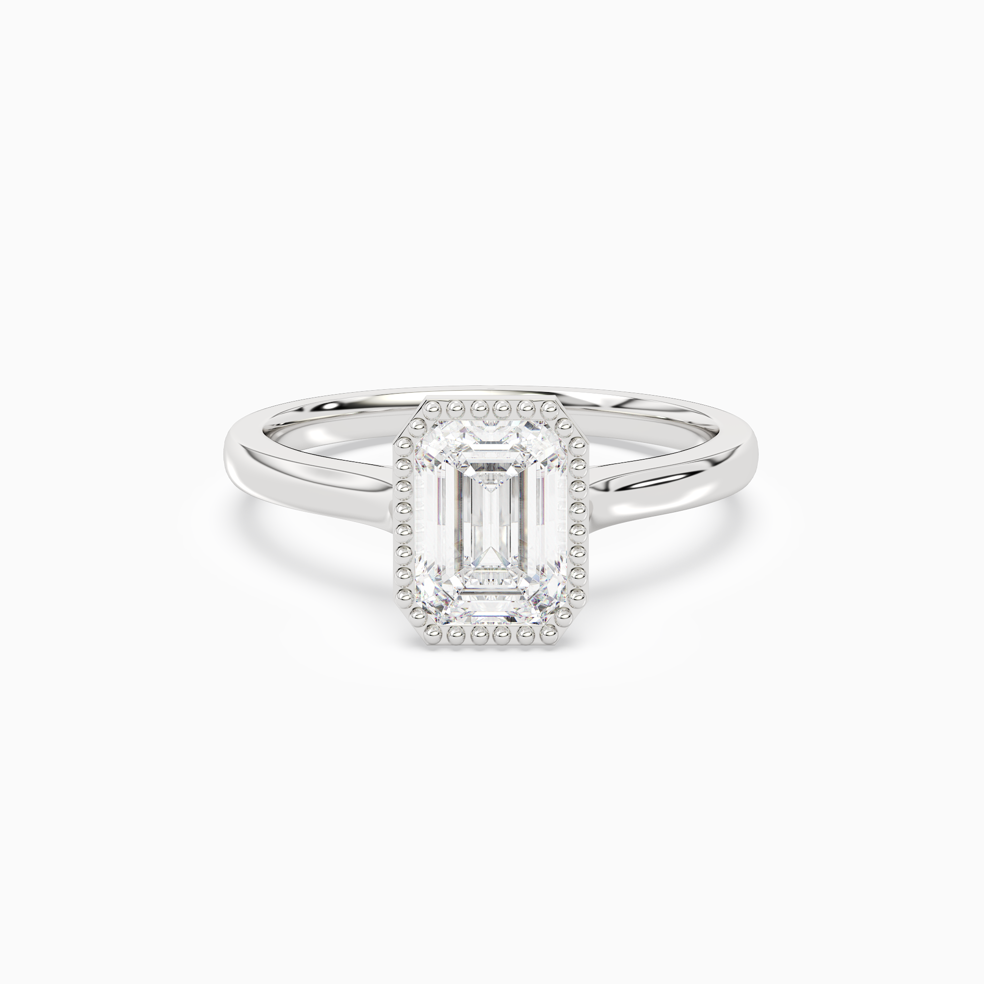 Emerald Milgrain Bezel Solitaire in 14K White Gold main white