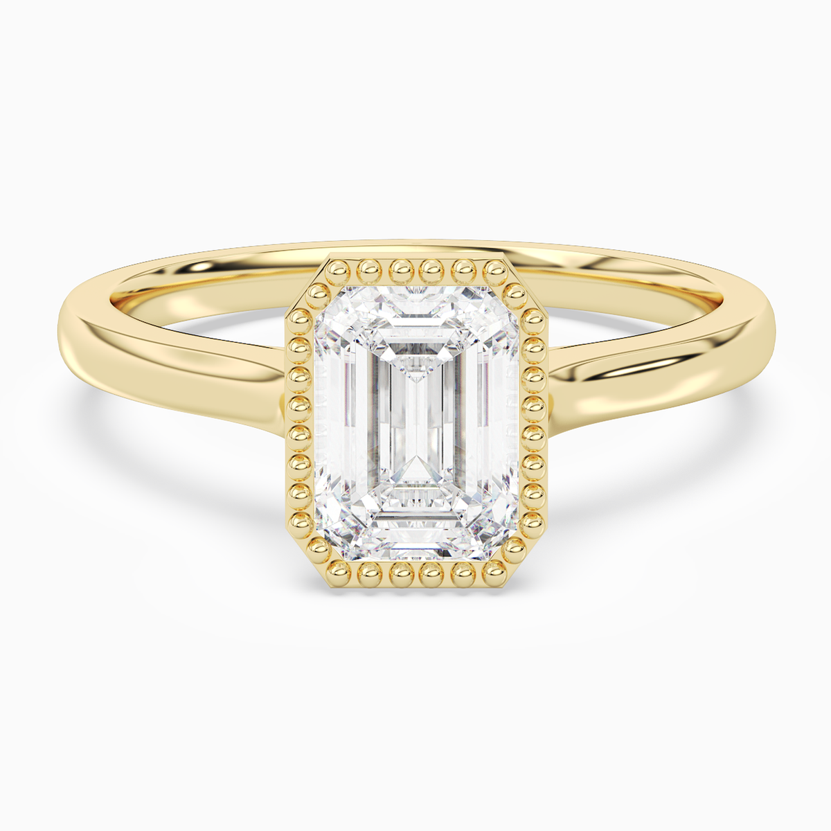 Emerald Milgrain Bezel Solitaire in 14K Yellow Gold main white