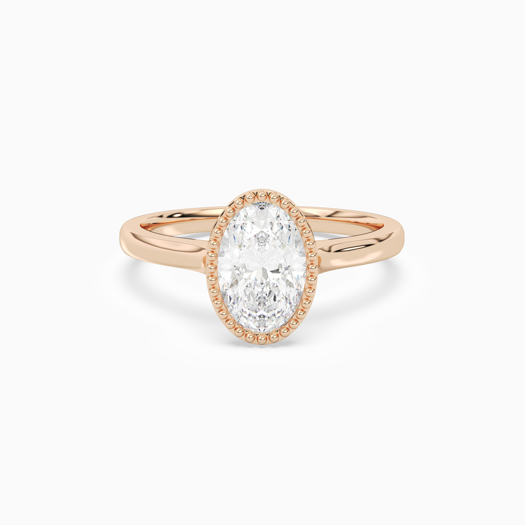 Oval Milgrain Bezel Solitaire in 14K Rose Gold main white