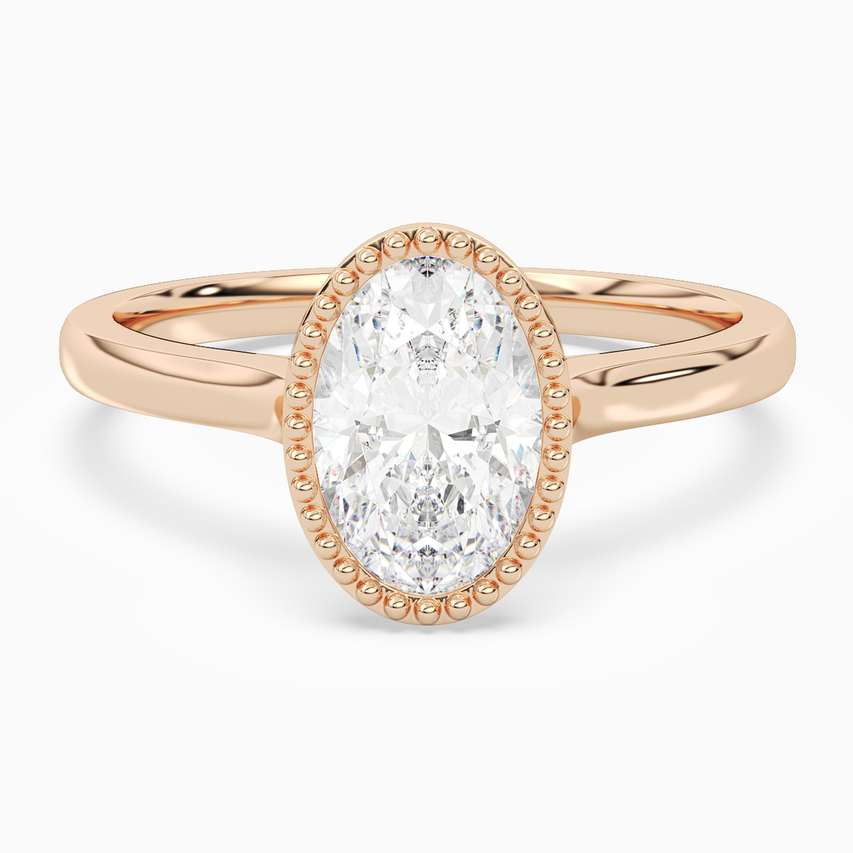Oval Milgrain Bezel Solitaire in 14K Rose Gold main white