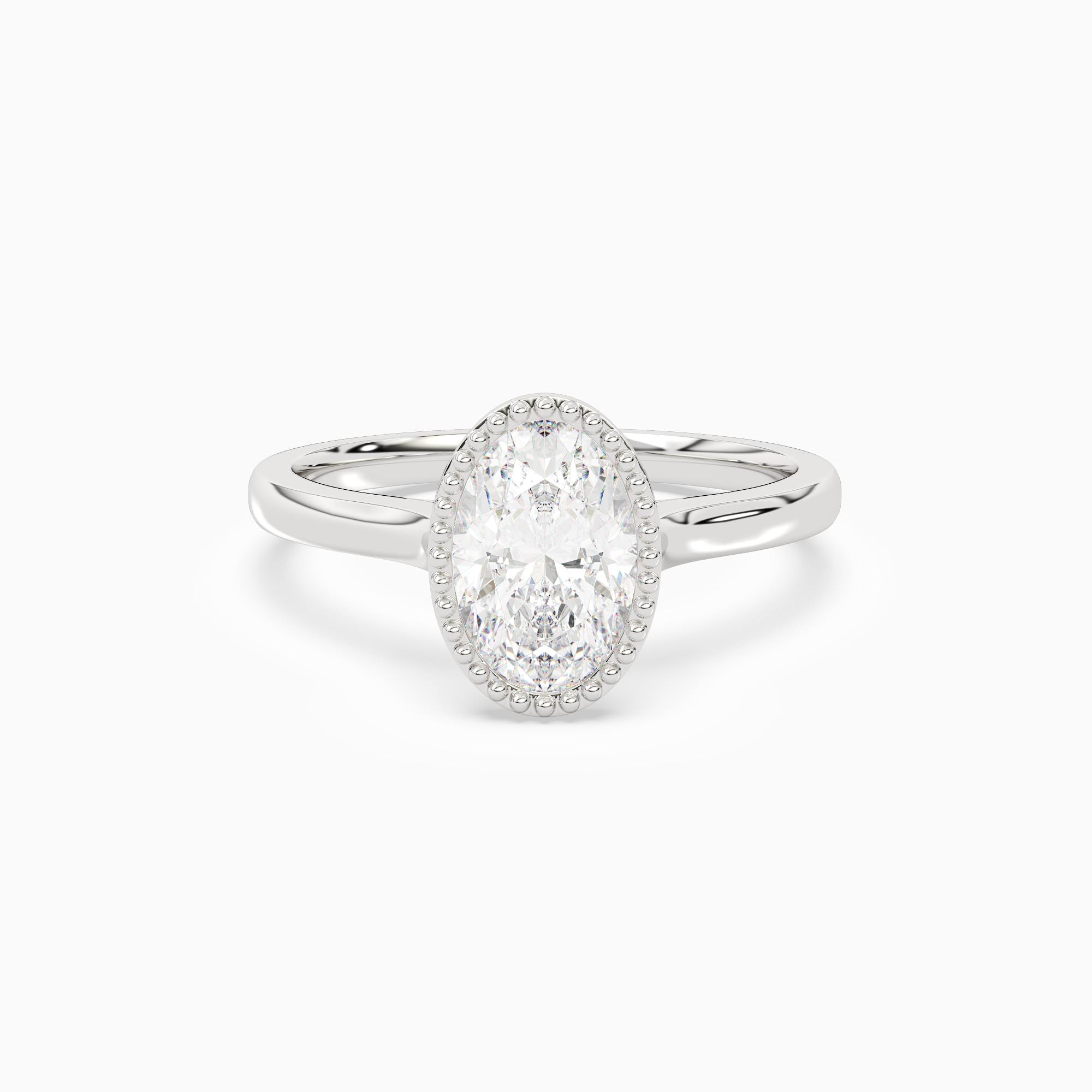 Oval Milgrain Bezel Solitaire in 14K White Gold main white