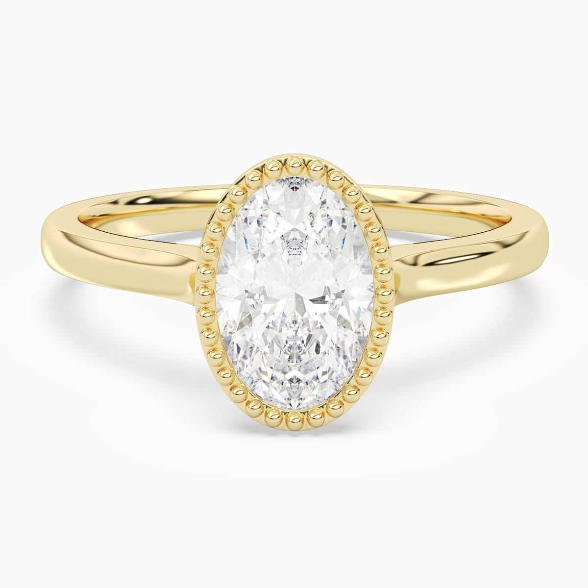 Oval Milgrain Bezel Solitaire in 14K Yellow Gold main white