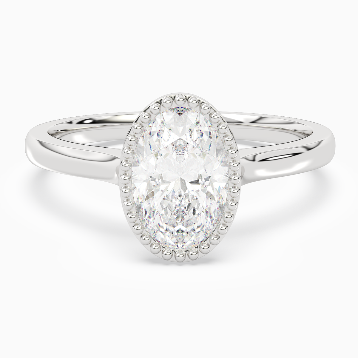 Oval Milgrain Bezel Solitaire in Platinum main white