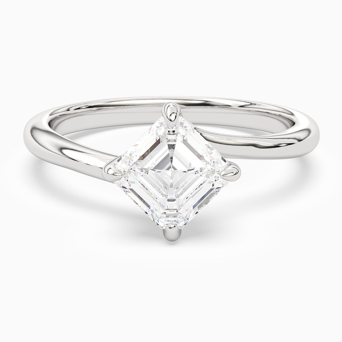 Asscher Bypass Solitaire in 14K White Gold main white