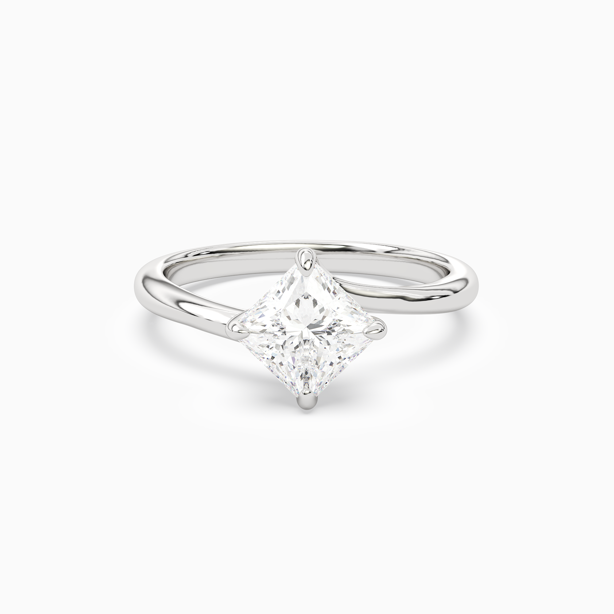 Princess Bypass Solitaire in 14K White Gold main white