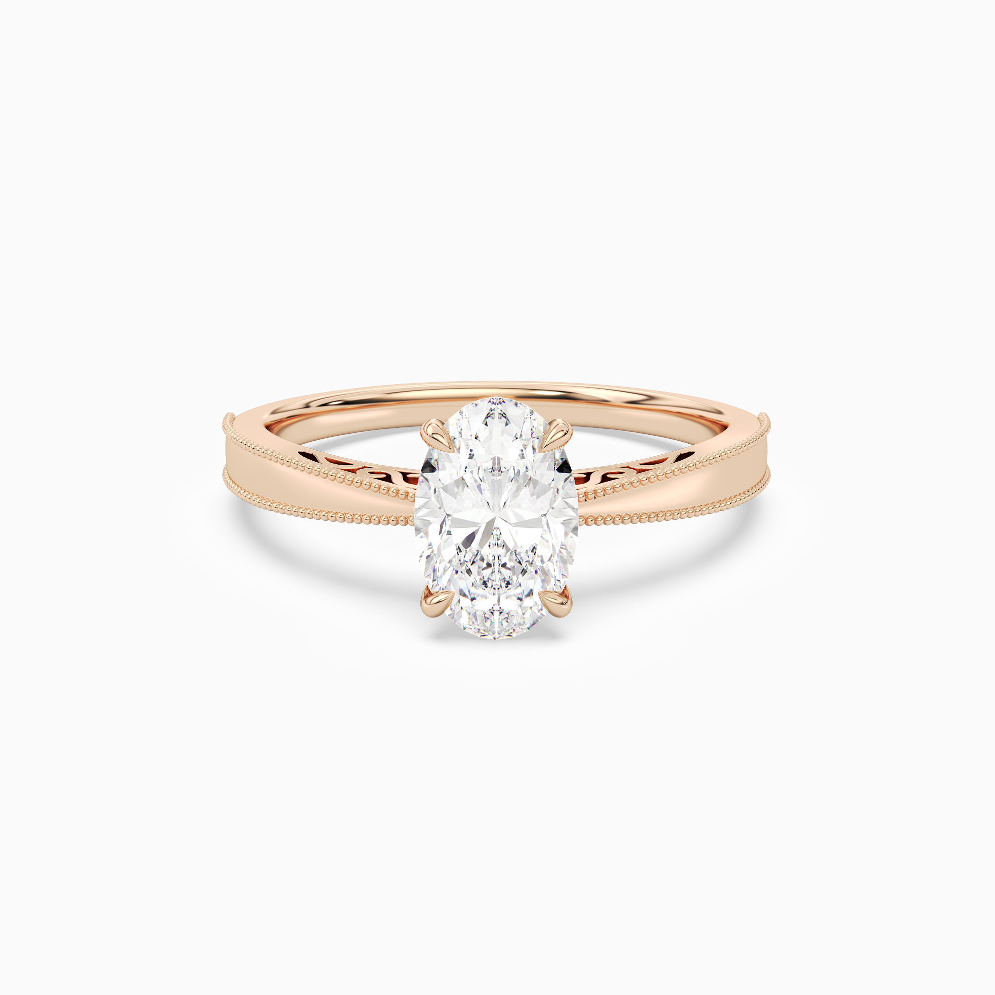 Oval Milgrain Edge Solitaire in 14K Rose Gold main white
