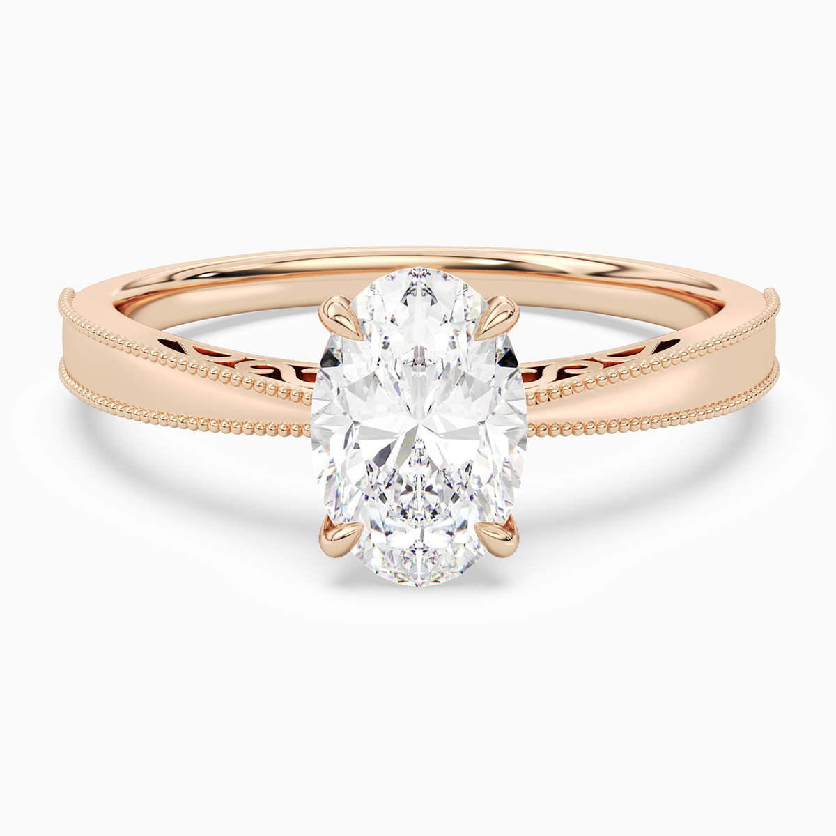 Oval Milgrain Edge Solitaire in 14K Rose Gold main white
