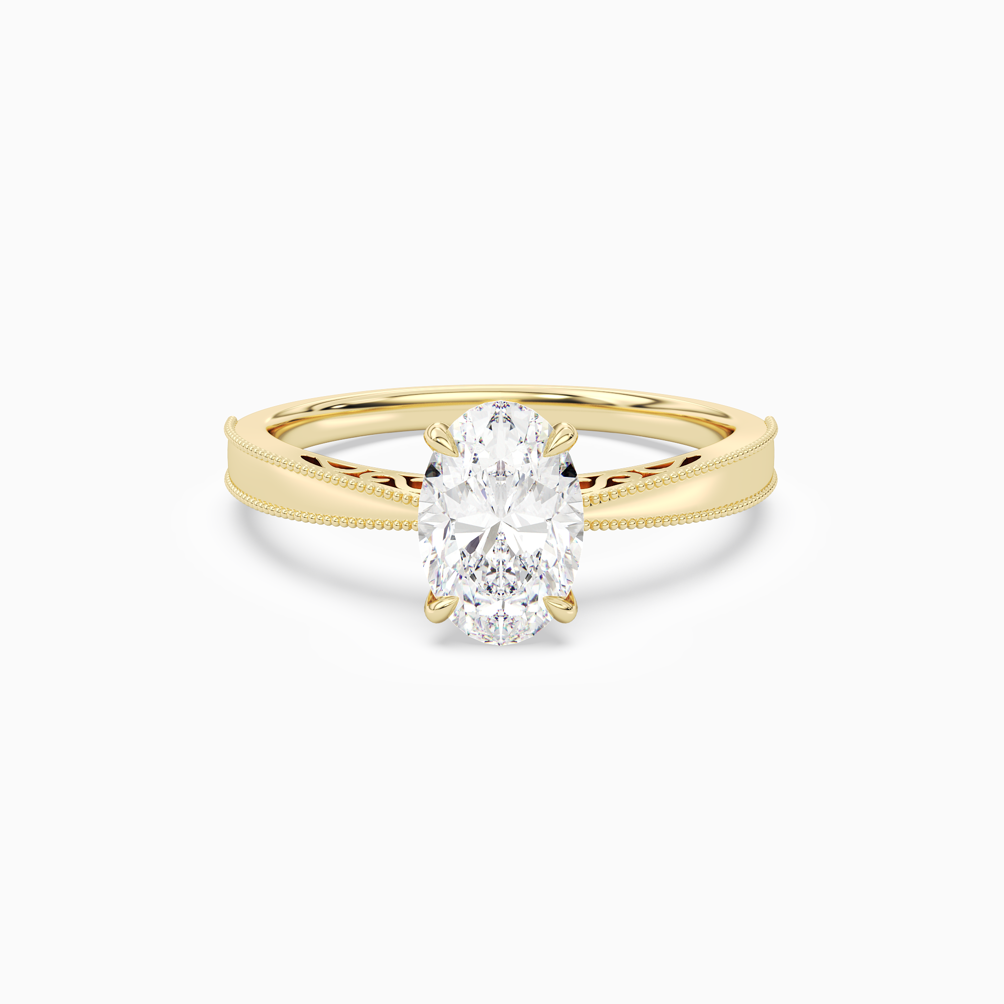 Oval Milgrain Edge Solitaire in 18K Yellow Gold main white