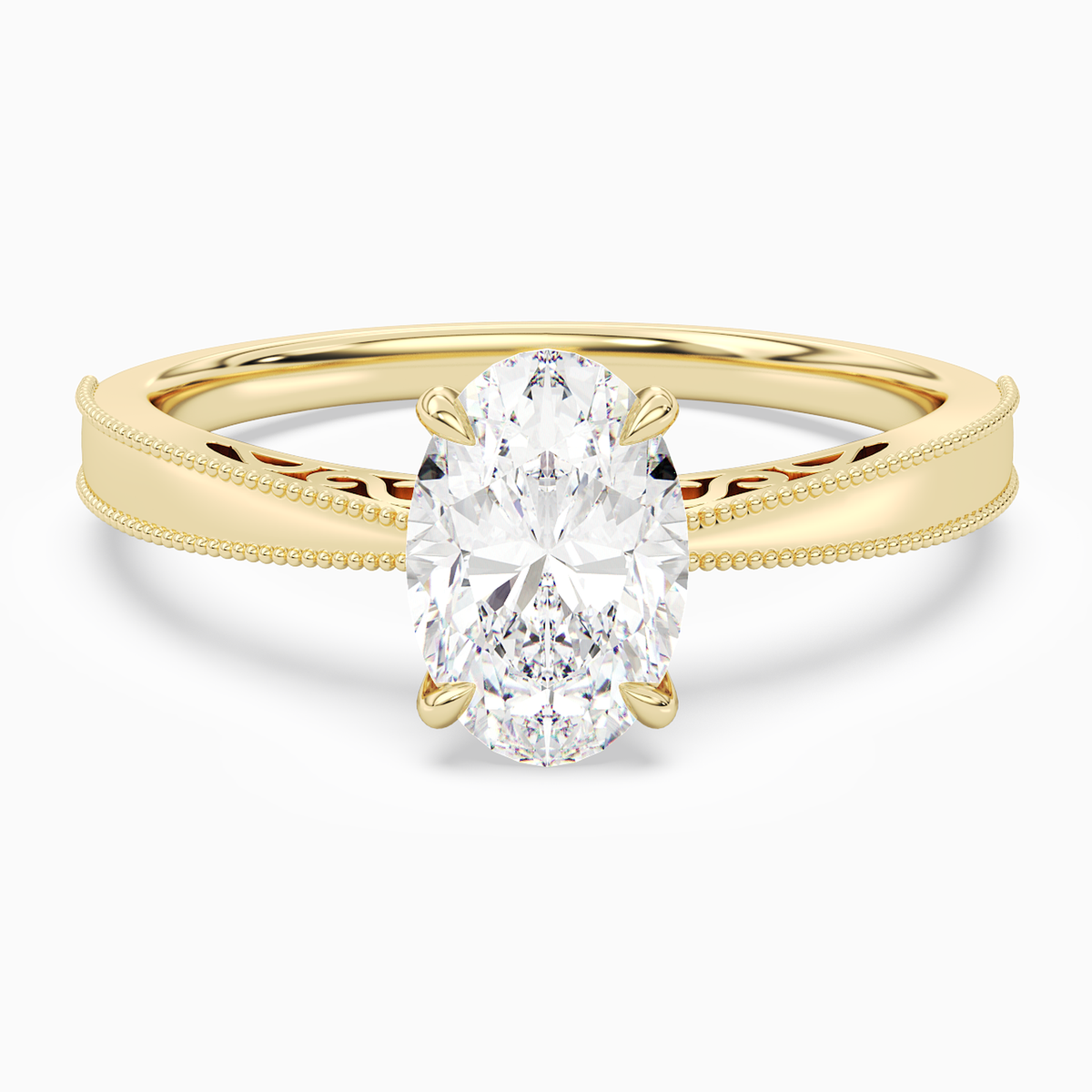 Oval Milgrain Edge Solitaire in 18K Yellow Gold main white