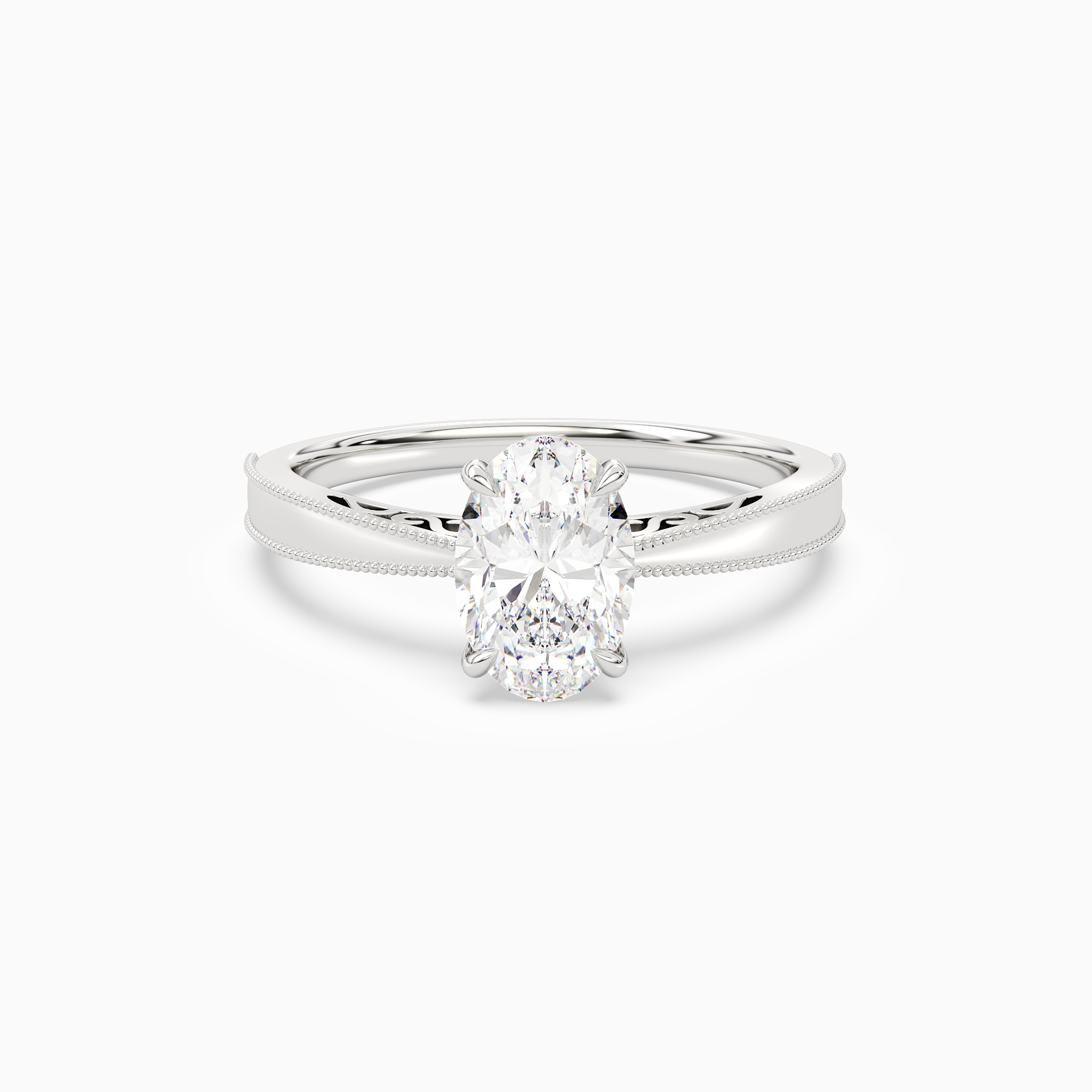 Oval Milgrain Edge Solitaire in Platinum main white