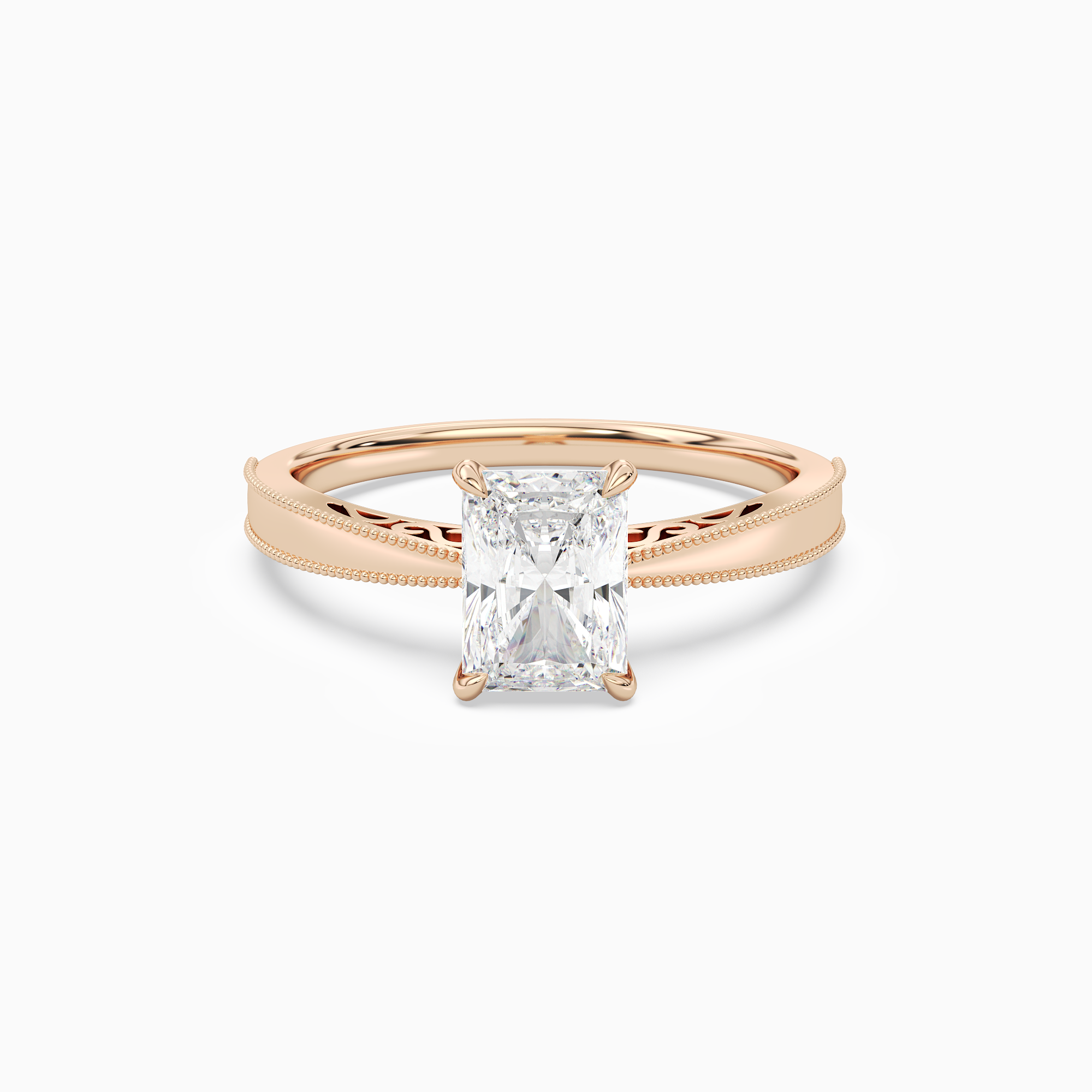 Radiant Milgrain Edge Solitaire in 14K Rose Gold main white