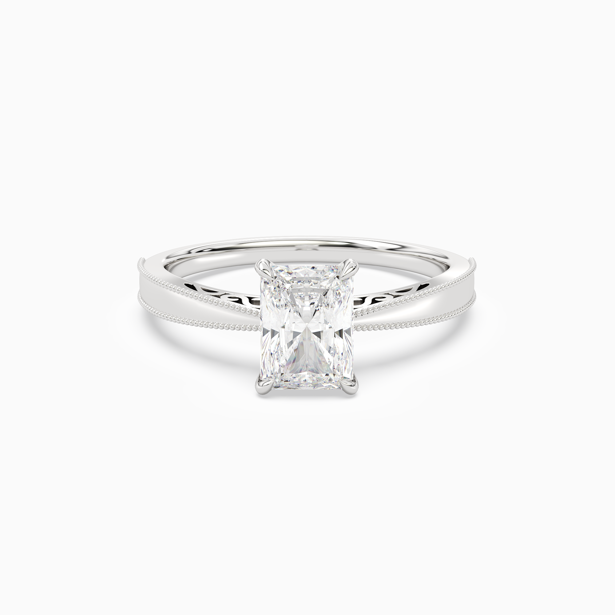 Radiant Milgrain Edge Solitaire in 14K White Gold main white