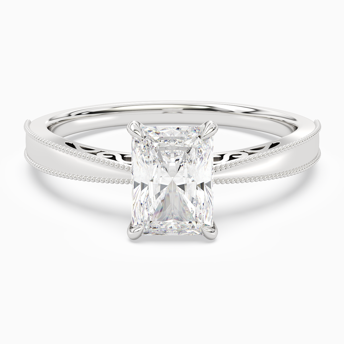 Radiant Milgrain Edge Solitaire in Platinum main white