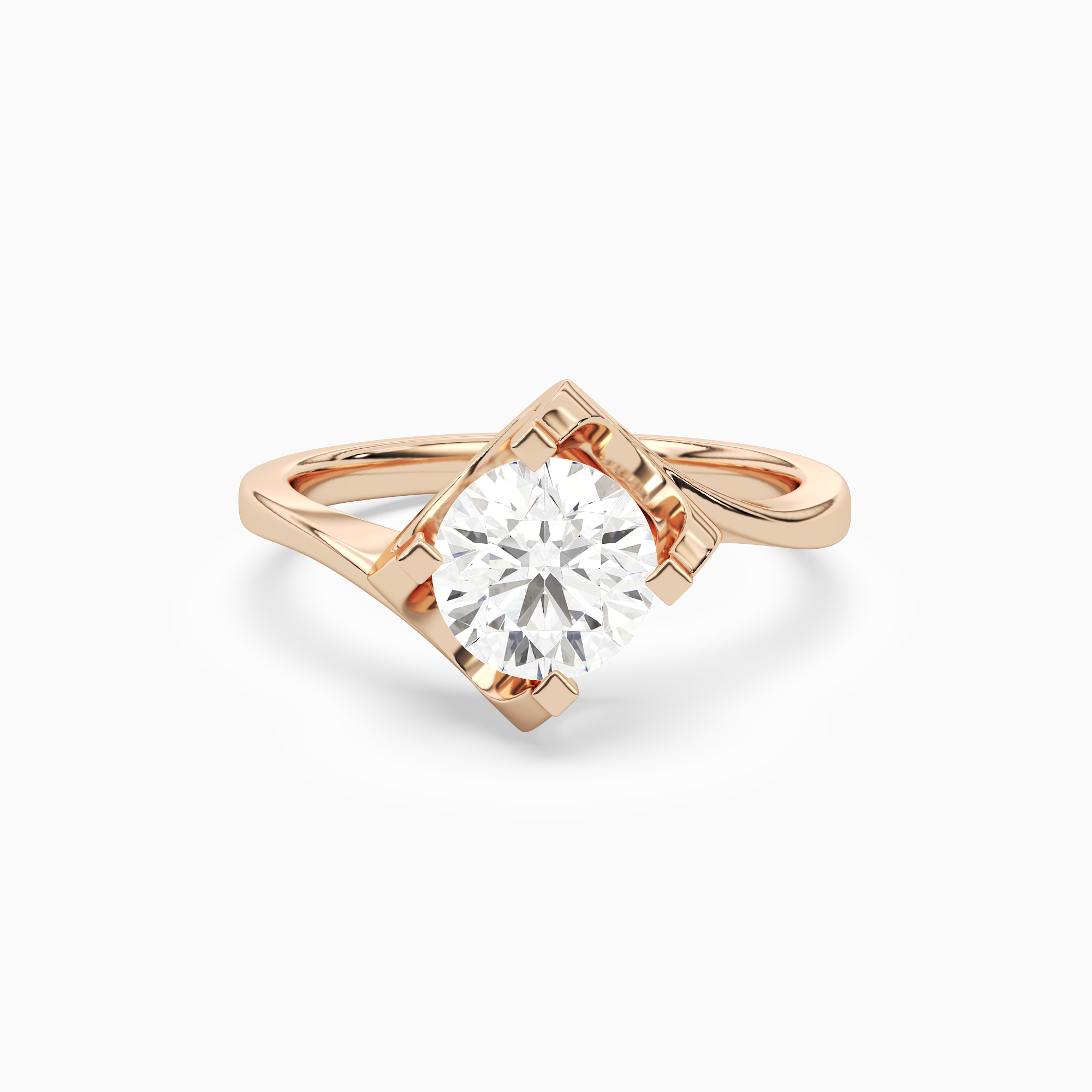 Round Bypass Solitaire in 14K Rose Gold main white
