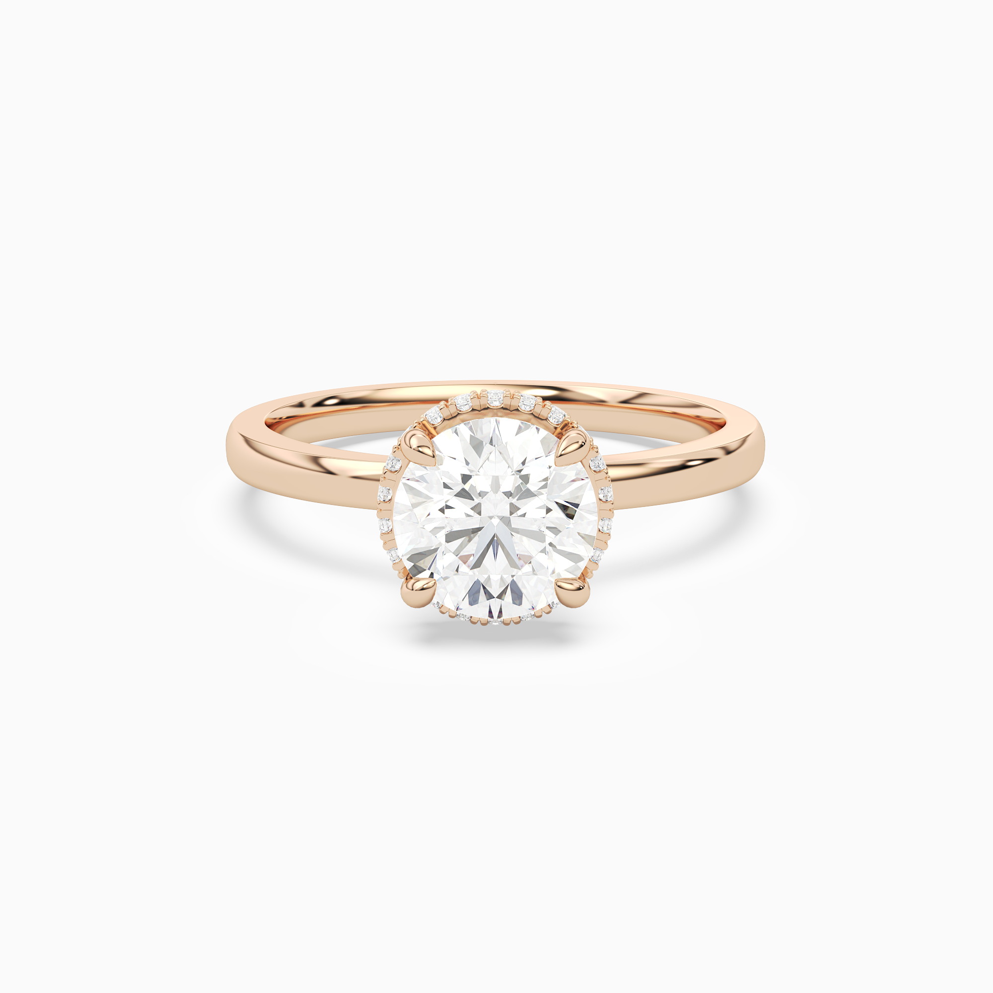 Round Double Hidden Halo Plain in 14K Rose Gold main white