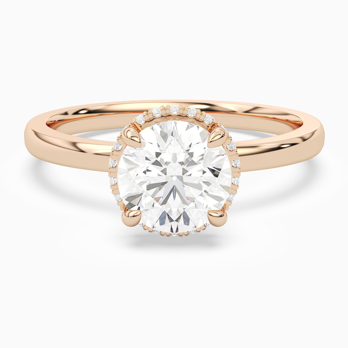 Round Double Hidden Halo Plain in 14K Rose Gold main white
