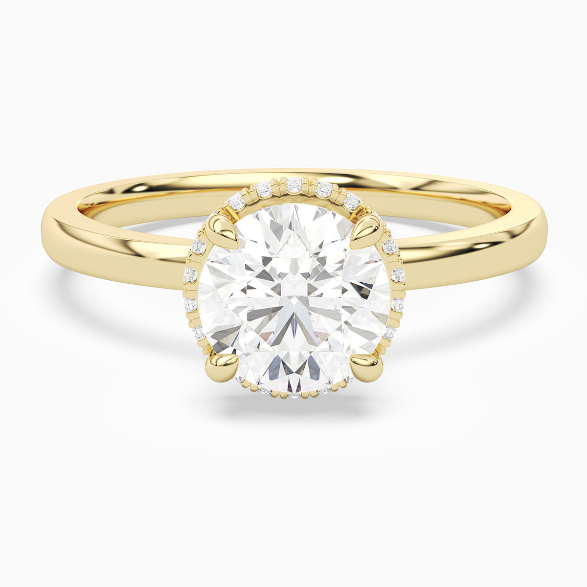 Round Double Hidden Halo Plain in 14K Yellow Gold main white