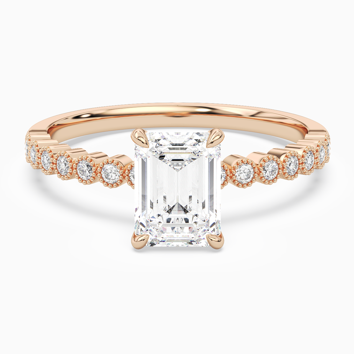 Emerald Accent Shoulder Solitaire in 14K Rose Gold main white
