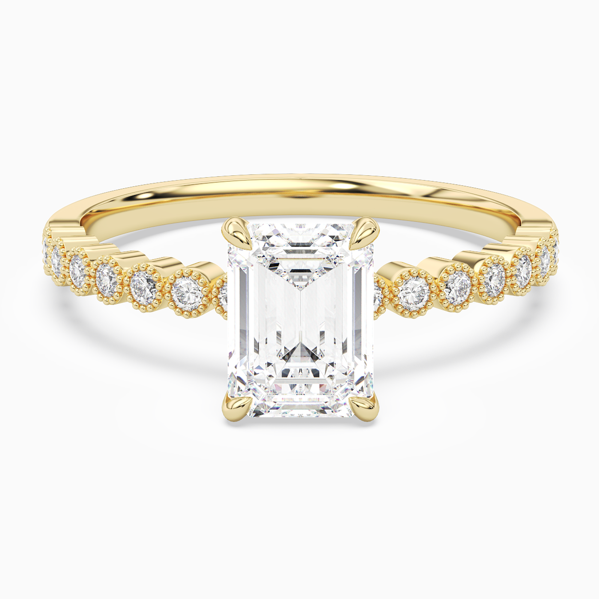 Emerald Accent Shoulder Solitaire in 18K Yellow Gold main white