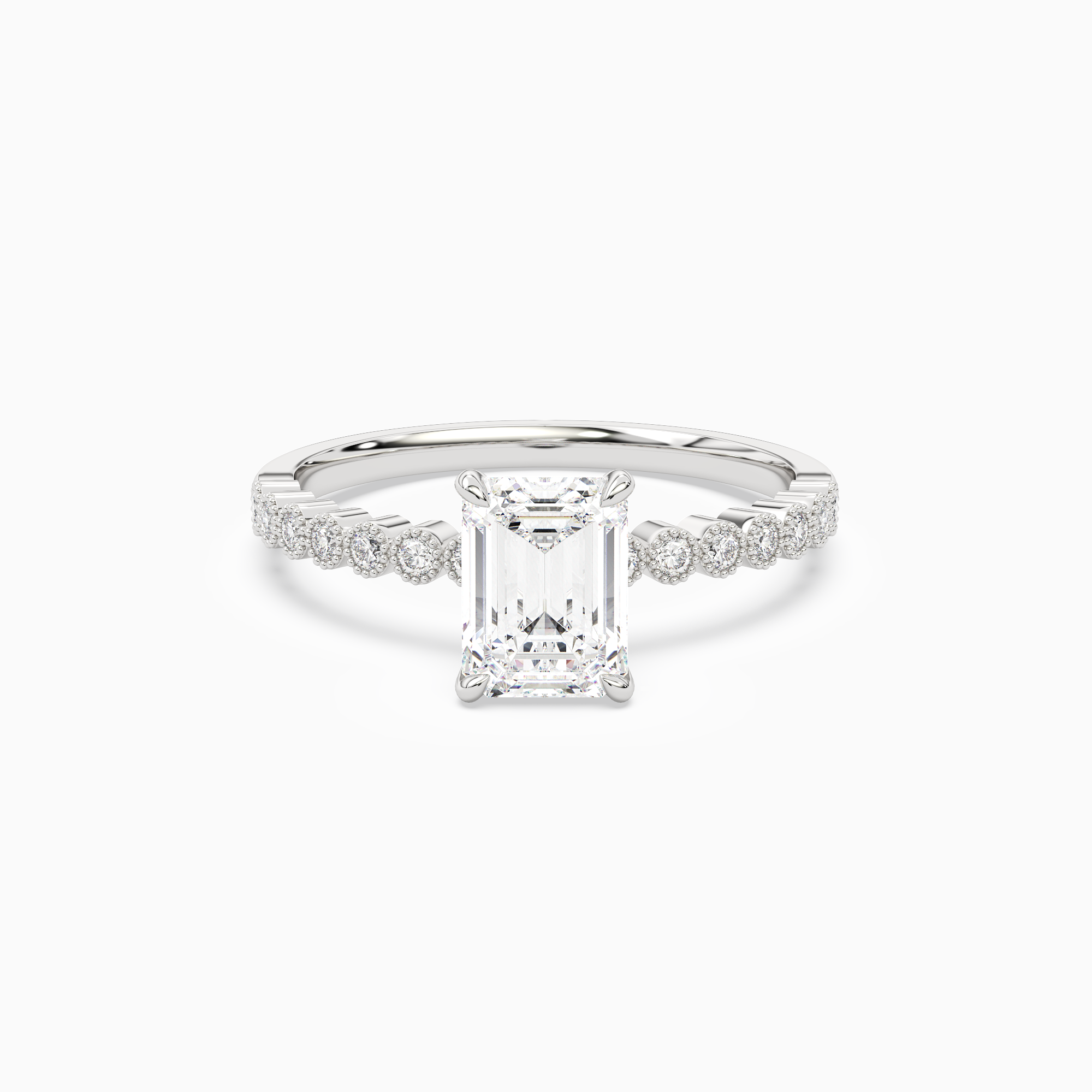 Emerald Accent Shoulder Solitaire in Platinum main white