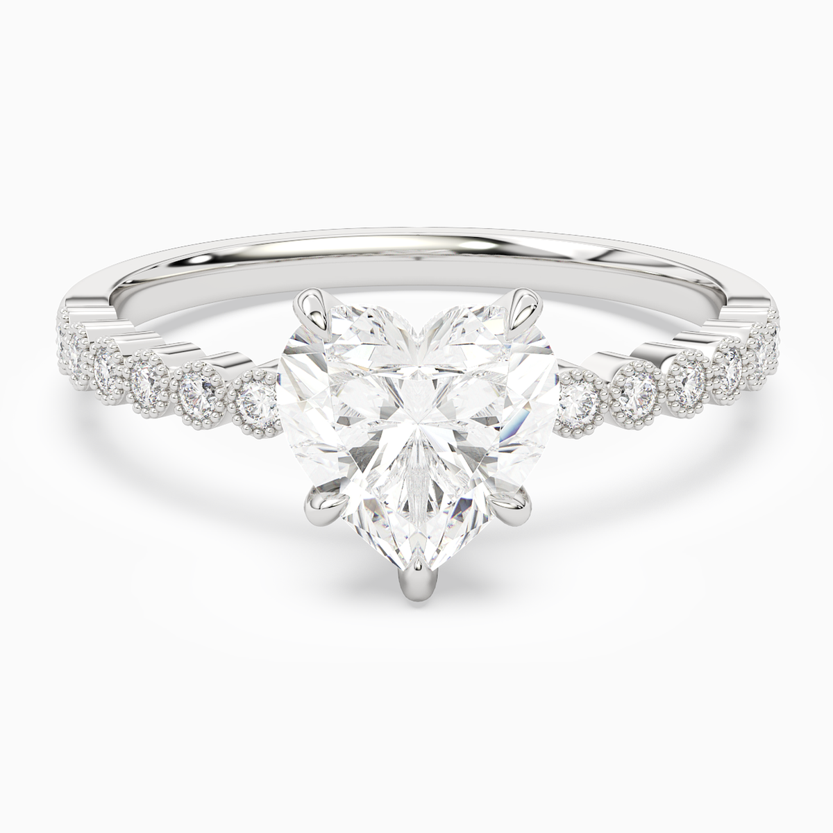 Heart Accent Shoulder Solitaire in 14K White Gold main white