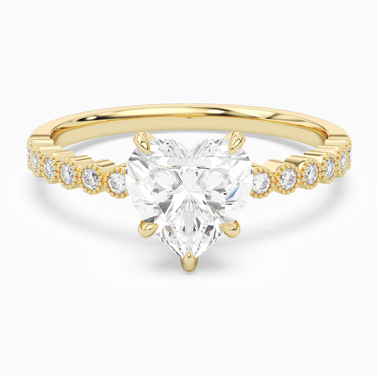 Heart Accent Shoulder Solitaire in 18K Yellow Gold main white