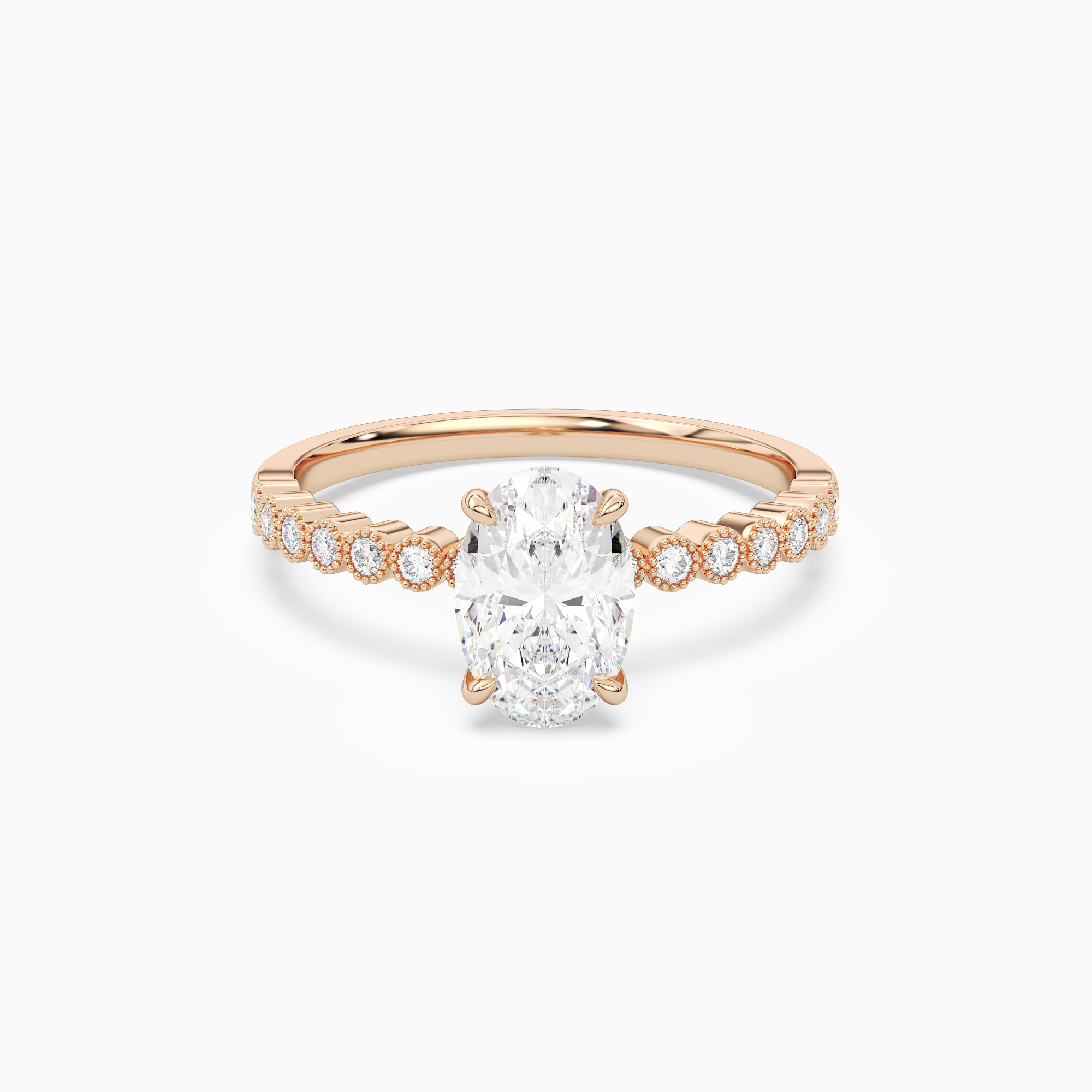 Oval Accent Shoulder Solitaire in 14K Rose Gold main white