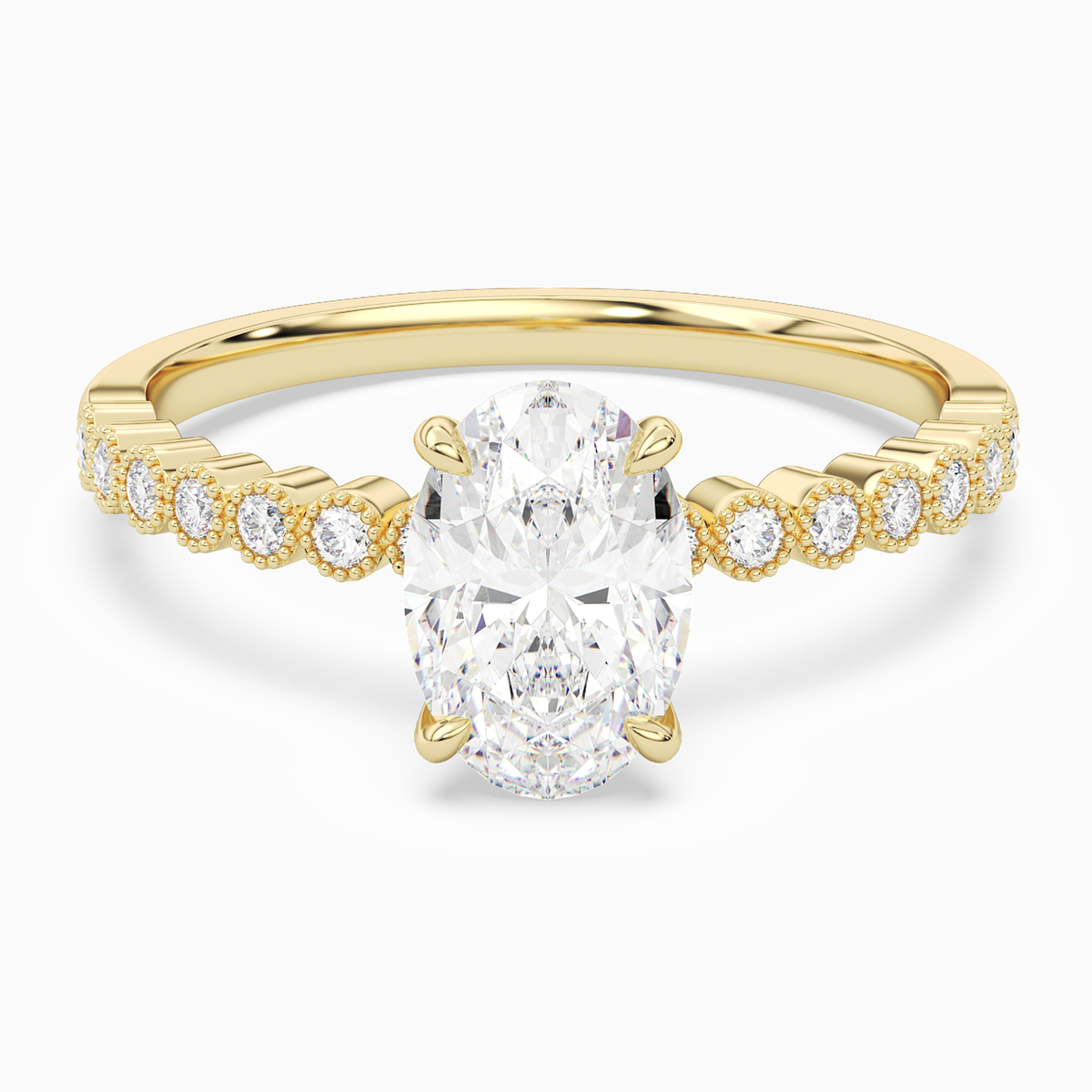 Oval Accent Shoulder Solitaire in 14K Yellow Gold main white