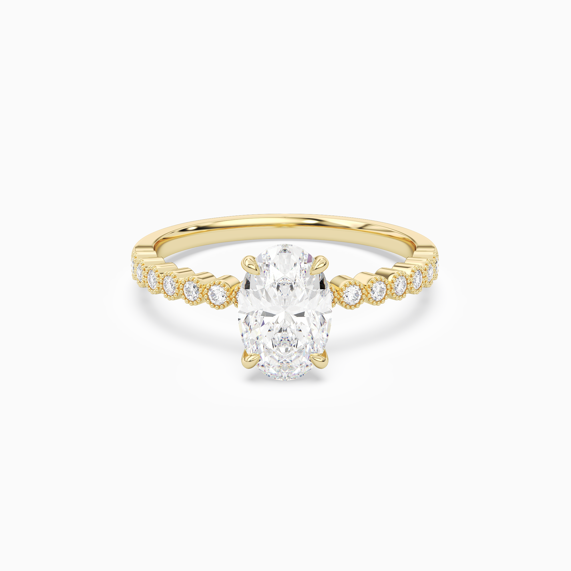 Oval Accent Shoulder Solitaire in 18K Yellow Gold main white